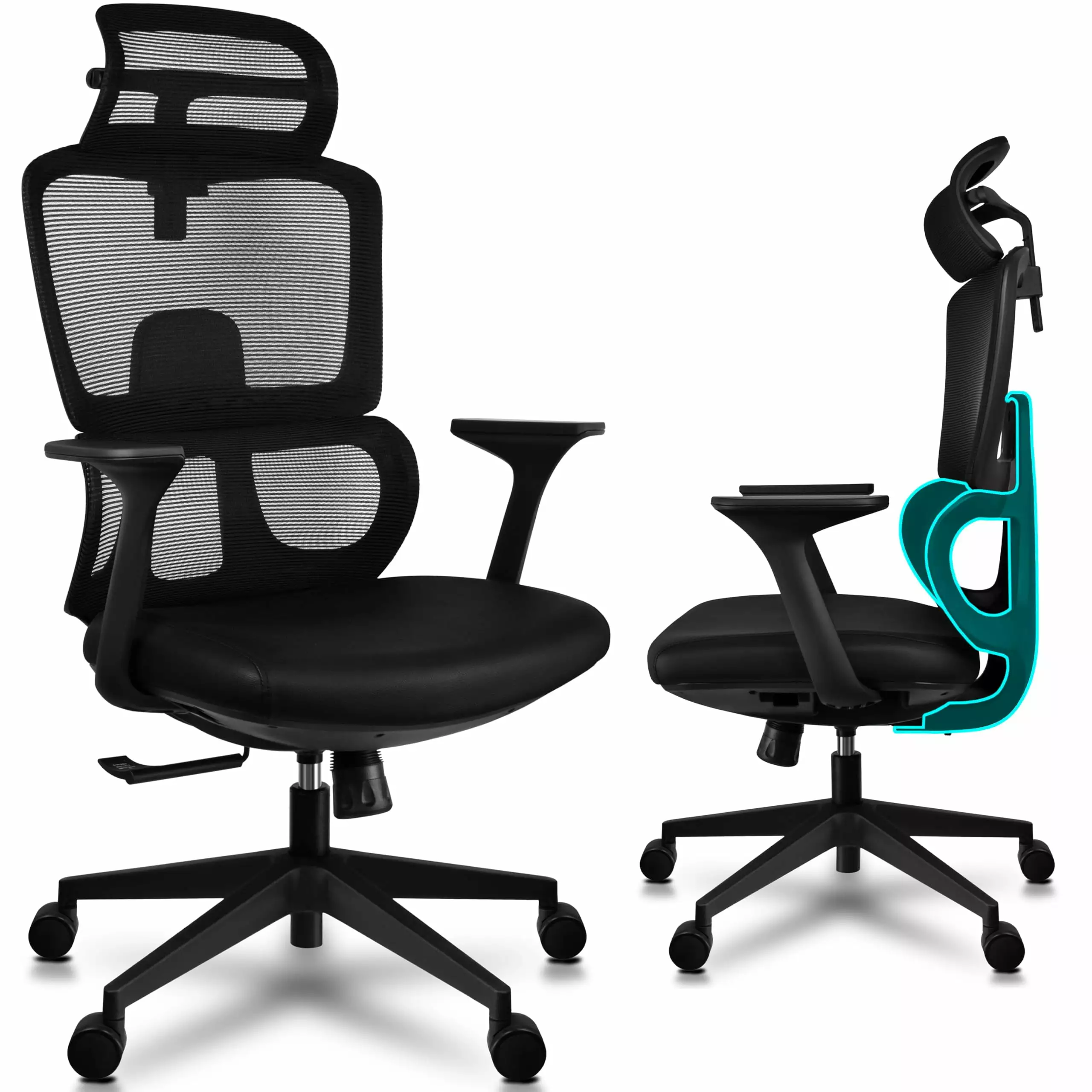 2xhome Ergonomic Office Chair Lumbar Support. Adjustable Executive Desk Armchair Tall Back Mesh & Headrest