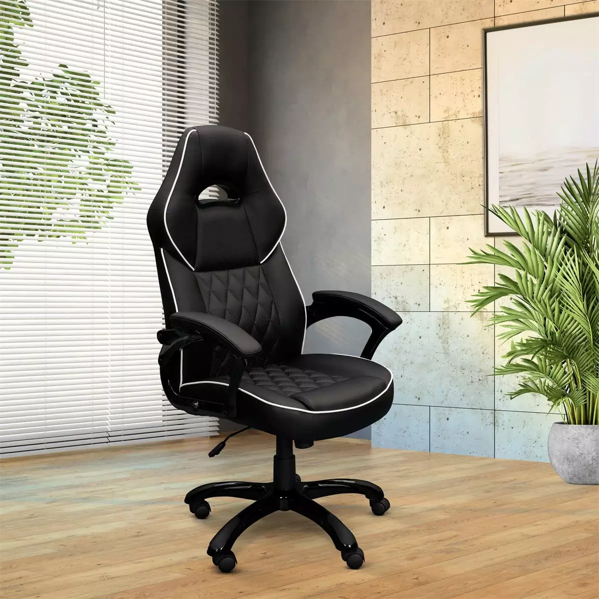 Ergonomic High Back Chair Black Executive Sport Race Office Chair Armrest and Adjustable Height. Steady and Durable. Beaut...