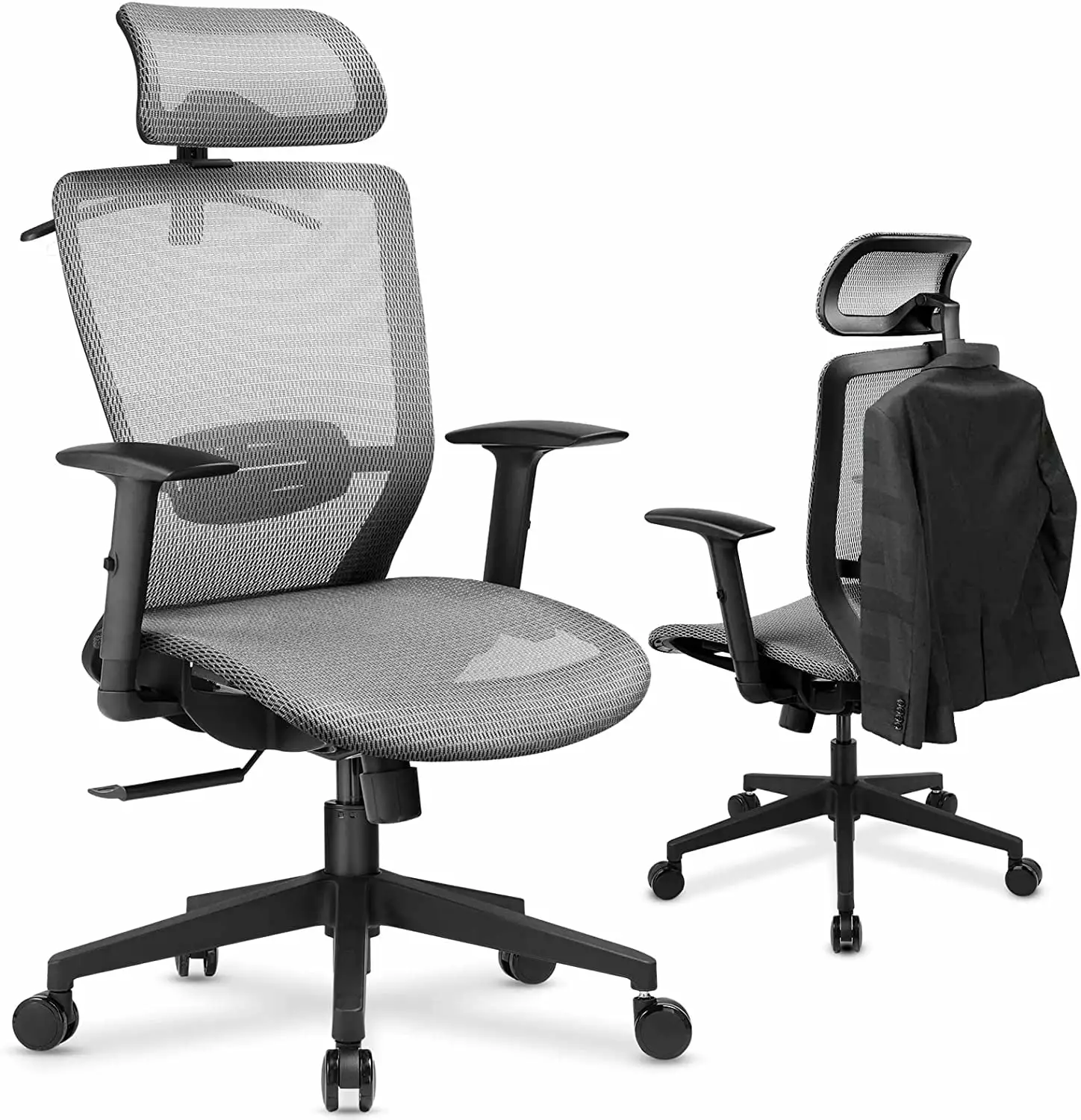 BIZFURN Ergonomic Office Chair Adjustable Arm Rests - High Back Mesh Executive Desk Chair Lumbar Support Grey