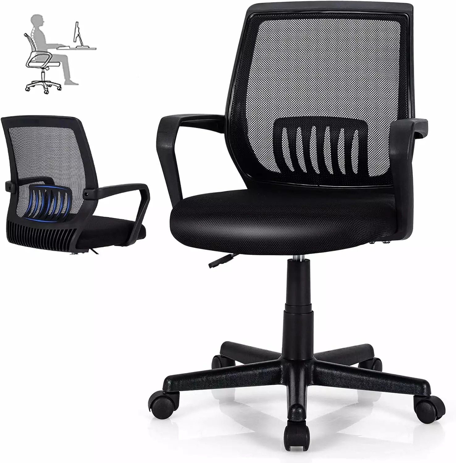 High Back Ergonomic Office Chair Lumbar Support Adjustable Swivel Computer Desk Chair BSL
