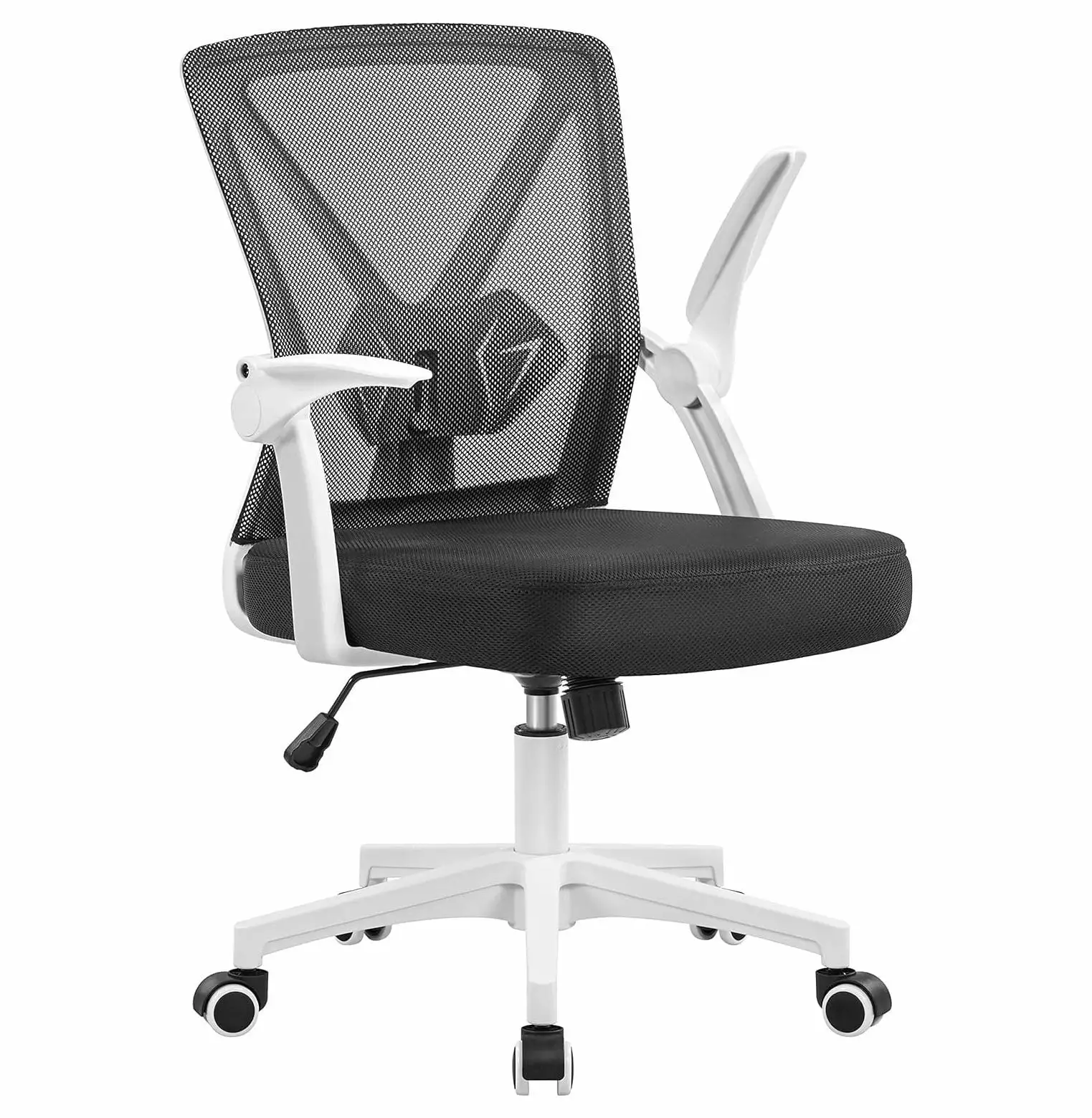 White BULYAXIA Ergonomic Office Chair Adjustable Lumbar Support Mesh Back Computer Chair and Flip-Up Armrests