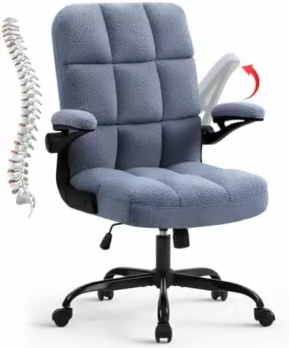 CHONGYAO High Back Ergonomic Office Chair Lumbar Support Faux Fur Computer Desk Chair Blue