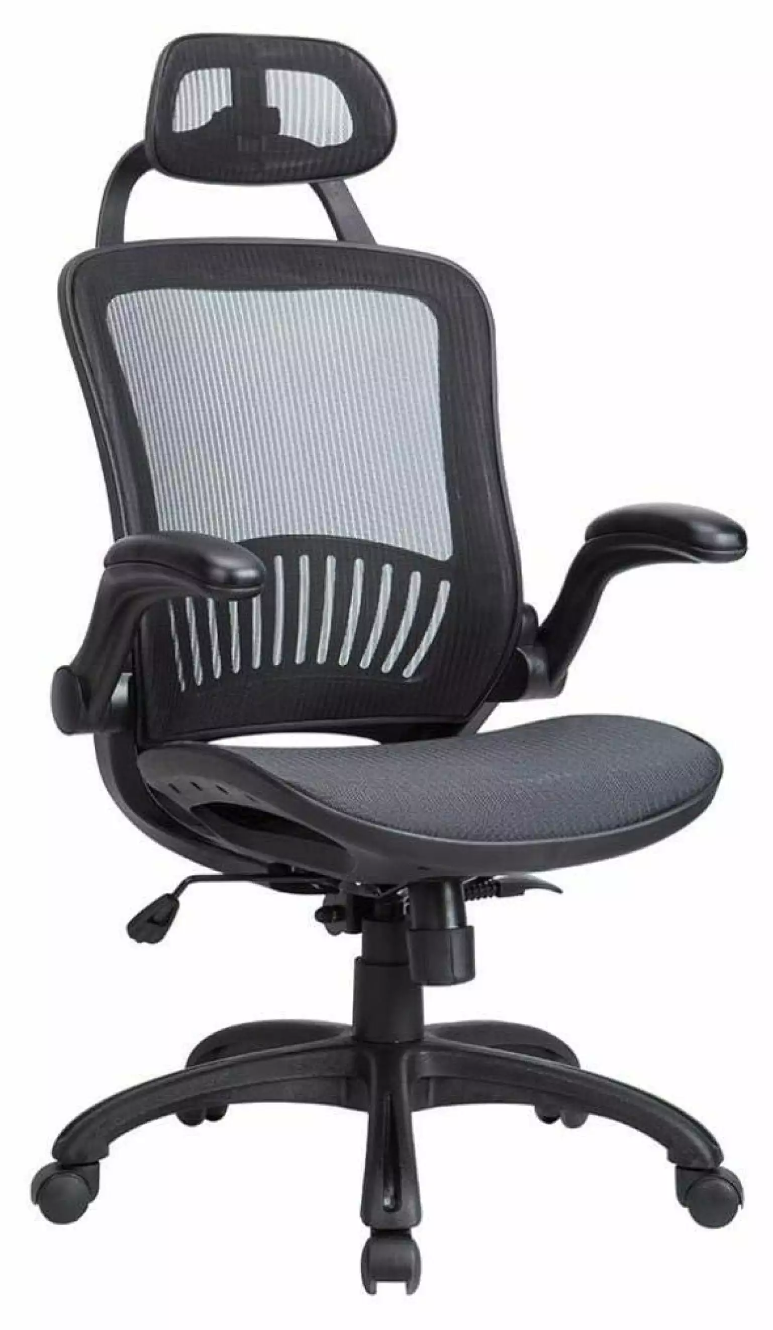 Adjustable High-Back Mesh Office Chair Flip-up Arms and Head Rest Lumbar Support Black CHRED