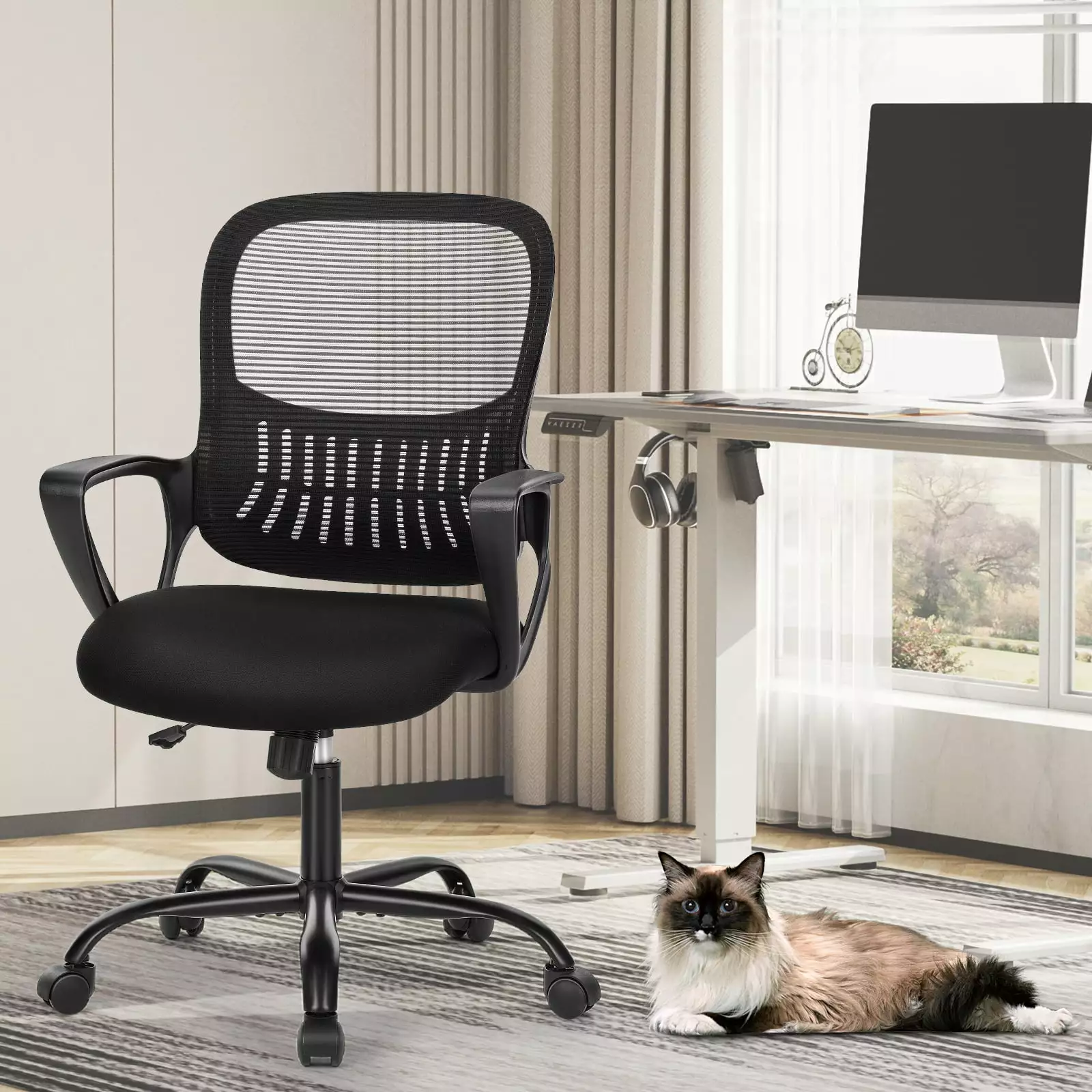 Ergonomic Mesh Office Chair Fixed Armrest and Soft Foam Seat Cushion Home and Desk Use A01-X2 CNCJ