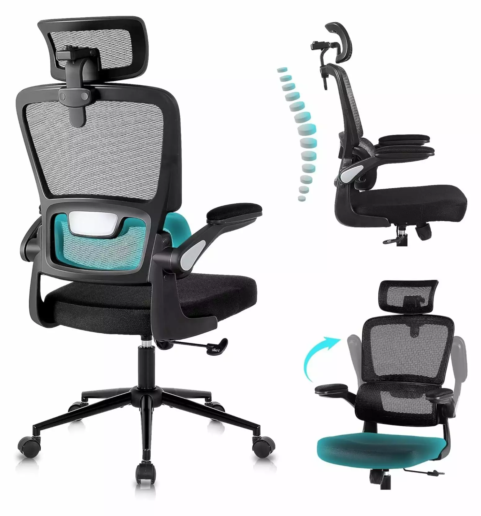 Drevy Ergonomic Office Desk Chair Breathable Mesh High Back Flip-up Armrests