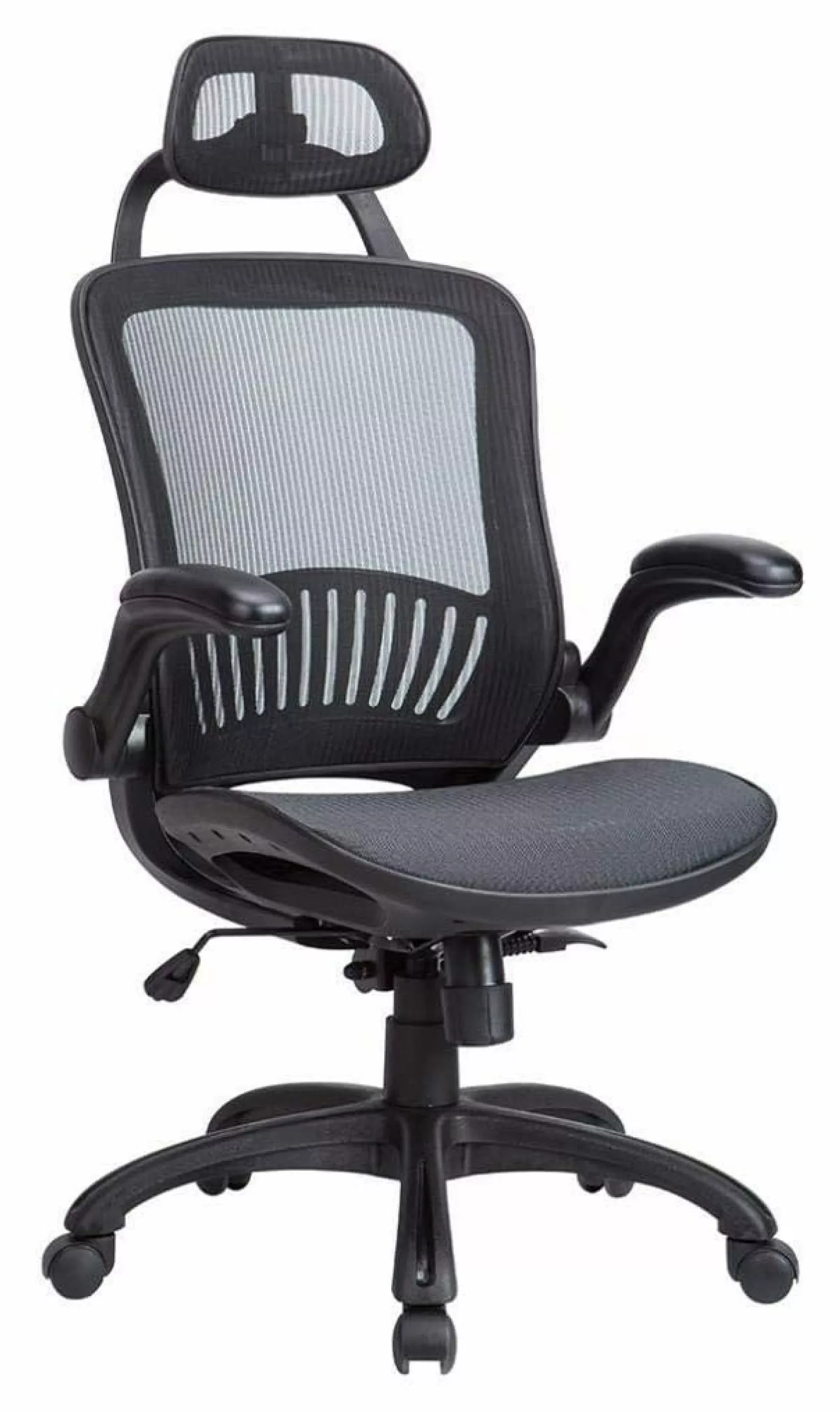 Adjustable High-Back Mesh Office Chair Flip-up Arms and Head Rest Lumbar Support Black FEIZICRY