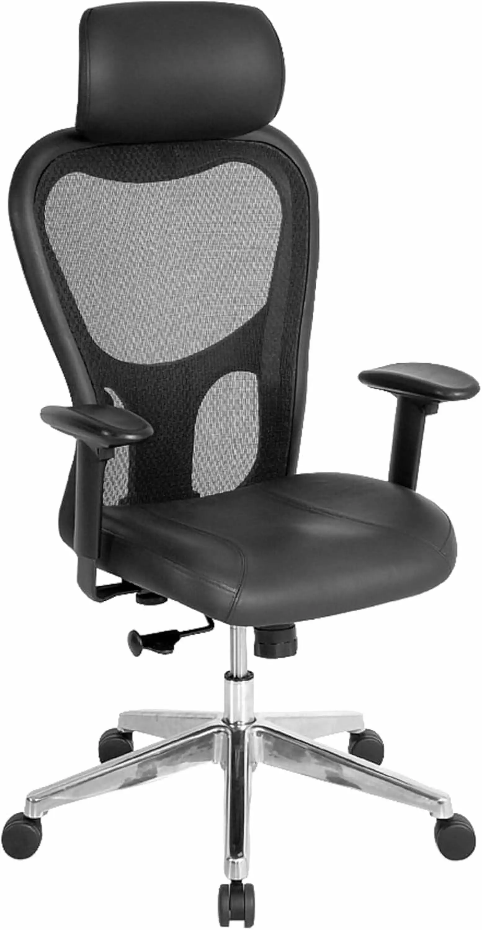 FJU Executive Ergonomic Bonded Leather/Mesh High-Back Chair Headrest Black