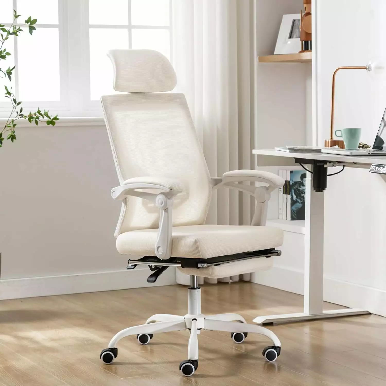 FJU Mesh Ergonomic Office Chair Footrest Headrest 90-135 Adjustable Executive Desk Chair