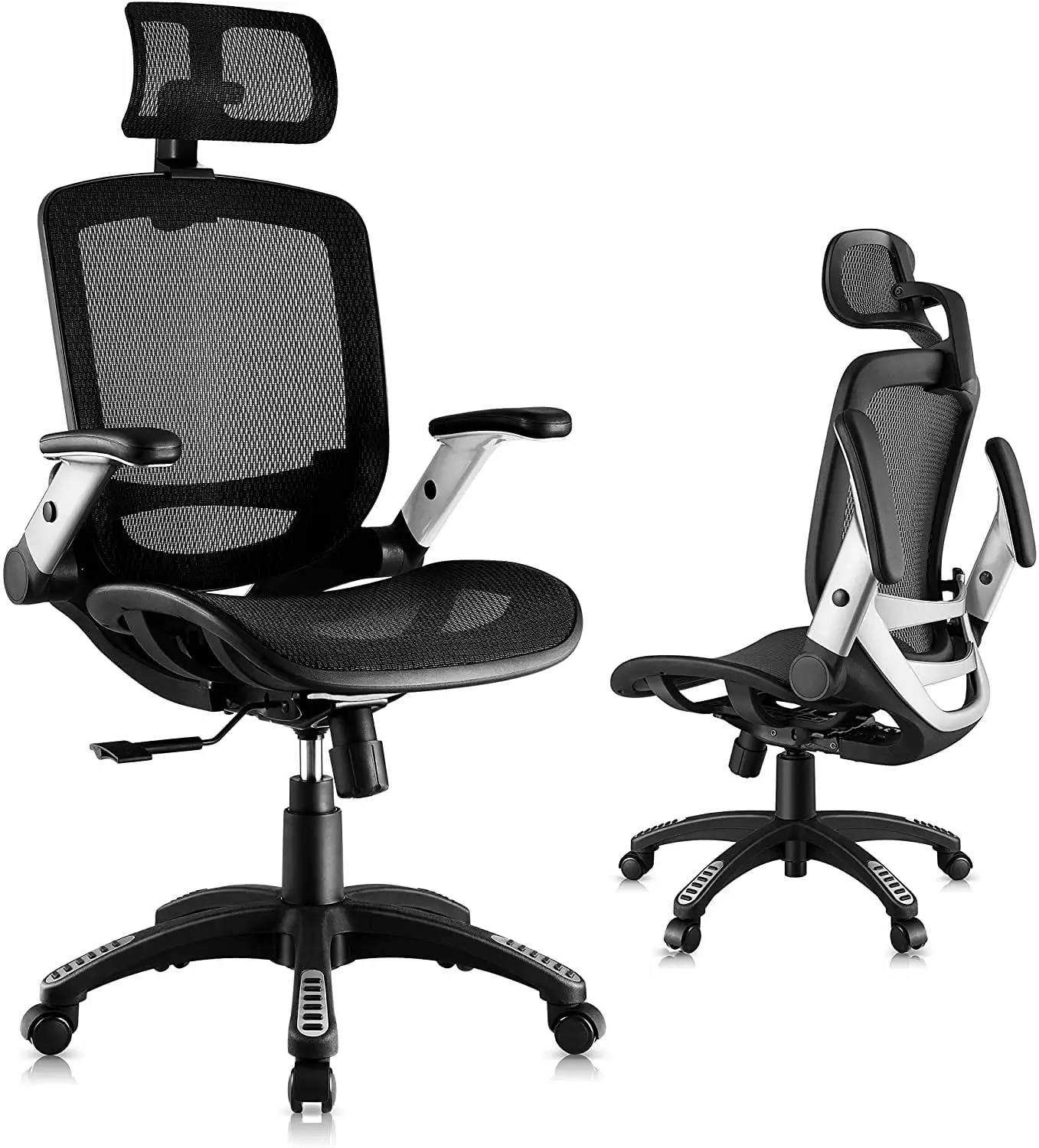 Gabrylly Ergonomic Mesh Office Chair High Back Adjustable Headrest Flip-Up Arms Lumbar Support