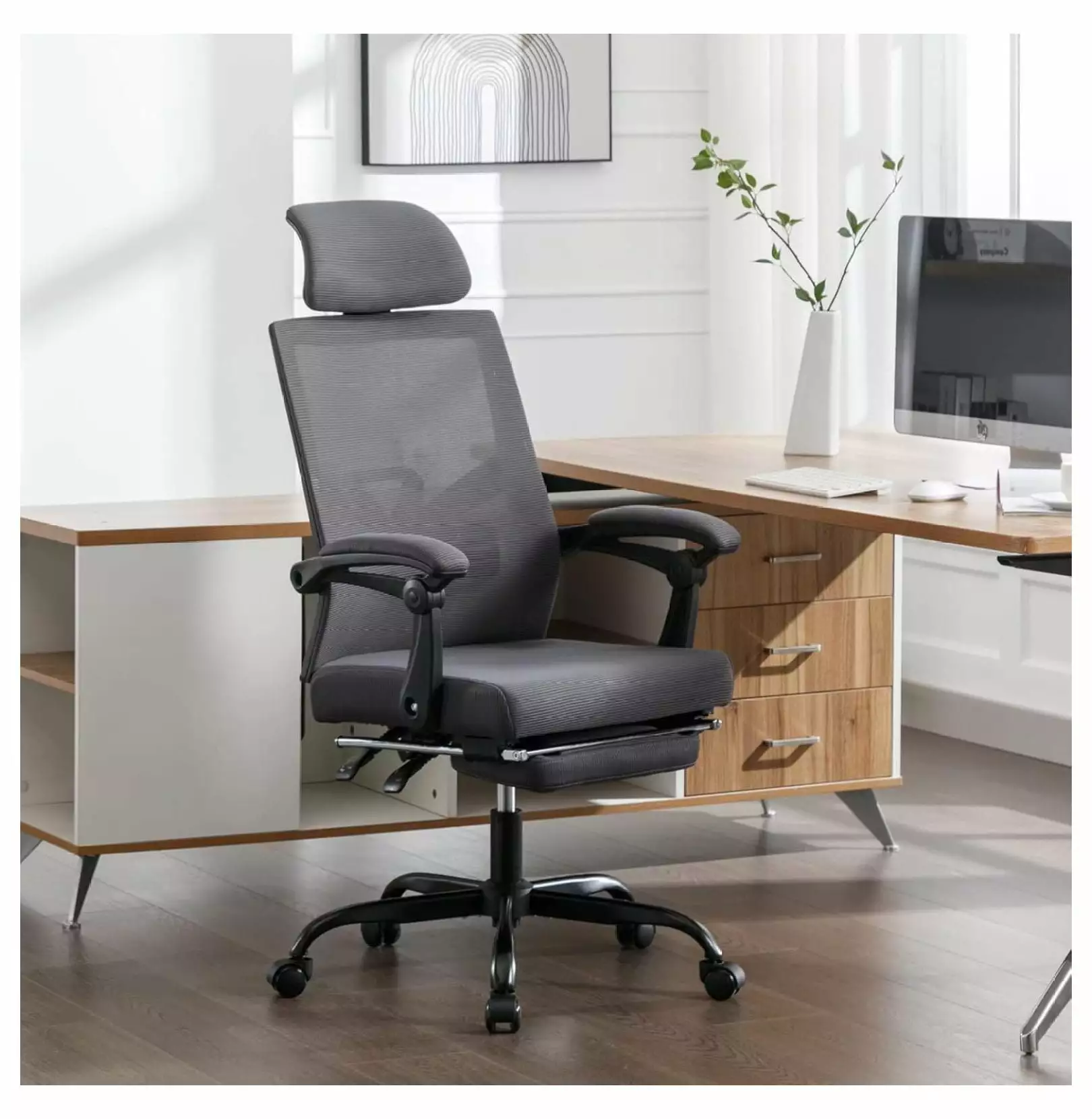 Mesh Ergonomic Office Chair Footrest Home Office Desk Chair Headrest Backrest 90-135 Adjustable Computer Executive Chair G...