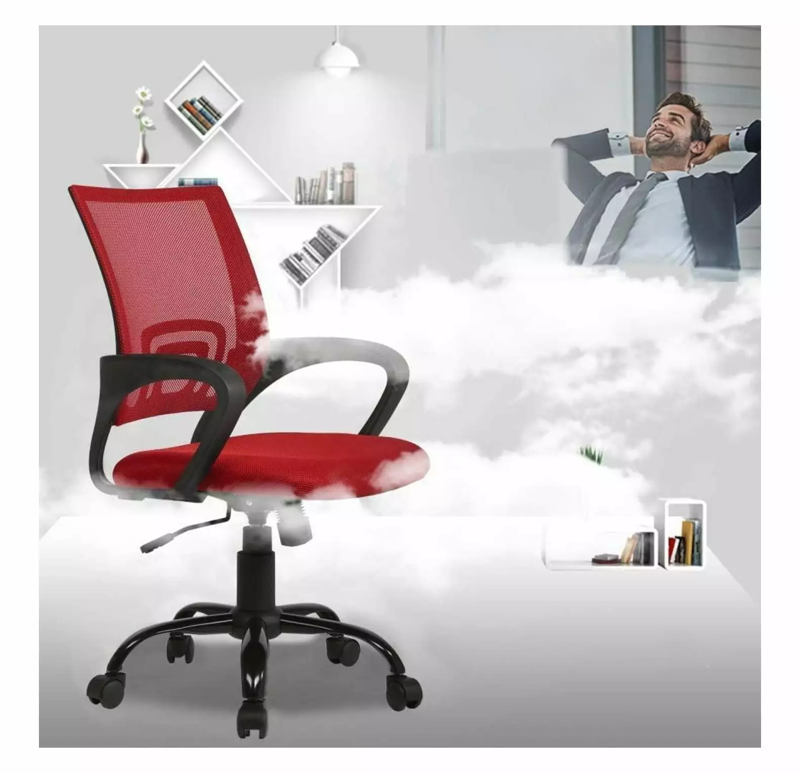 Red Simple Home Ergonomic Desk Office Mesh Computer Chair Lumbar Support Modern Executive Adjustable Rolling Swivel Chair ...
