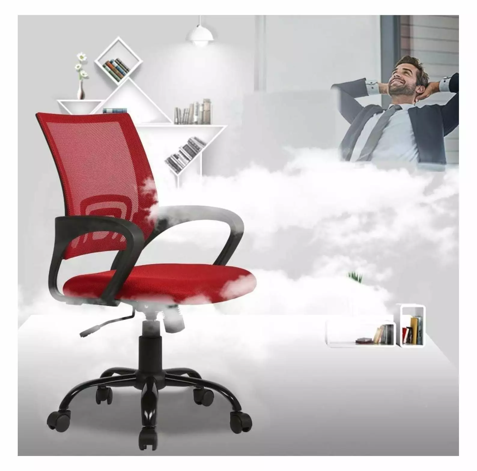 Red Simple Home Ergonomic Desk Office Mesh Computer Chair Lumbar Support Modern Executive Adjustable Rolling Swivel Chair ...