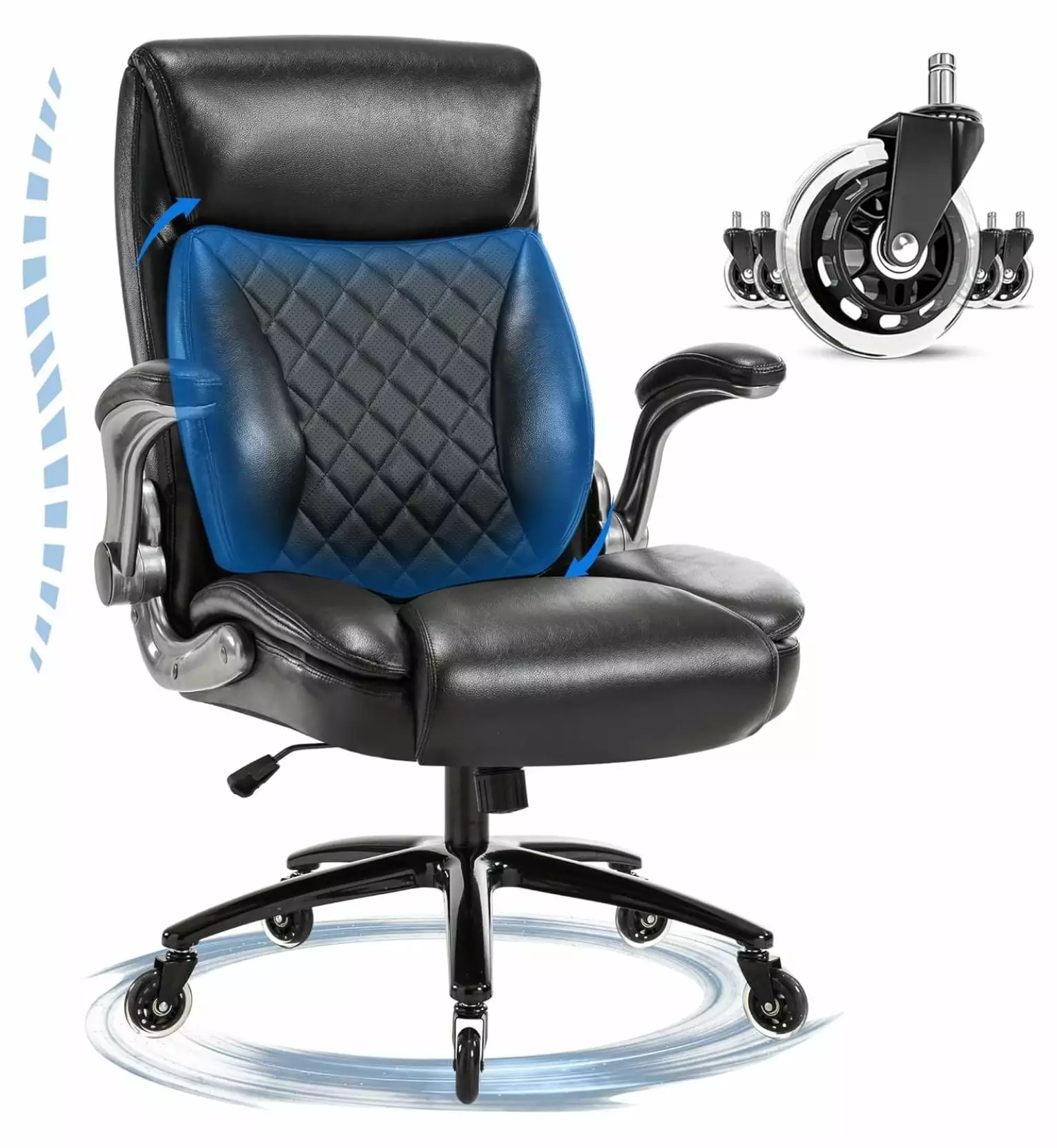 Ergonomic Big and Tall Office Chair 3D Lumbar Support - Executive Desk Chair Flip-Up Armrests and High Back Hymkun