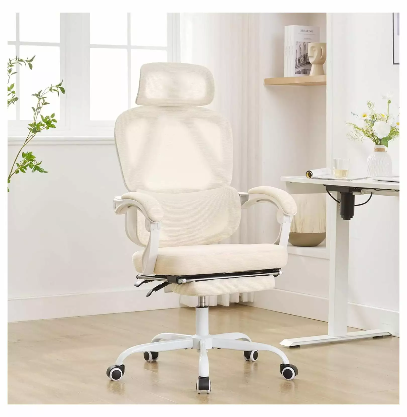 Ergonomic Office Chair Footrest, Mesh Home Office Desk Chair, Adjustable Lumbar Support and Headrest Killeryuki