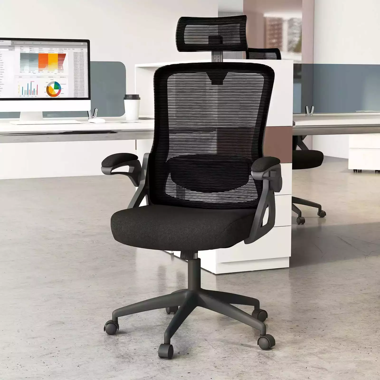 Laicejoy Mesh Office Chair 2D Headrest and Lumbar Support Flip-Up Armrests Rocking Function Executive Chair