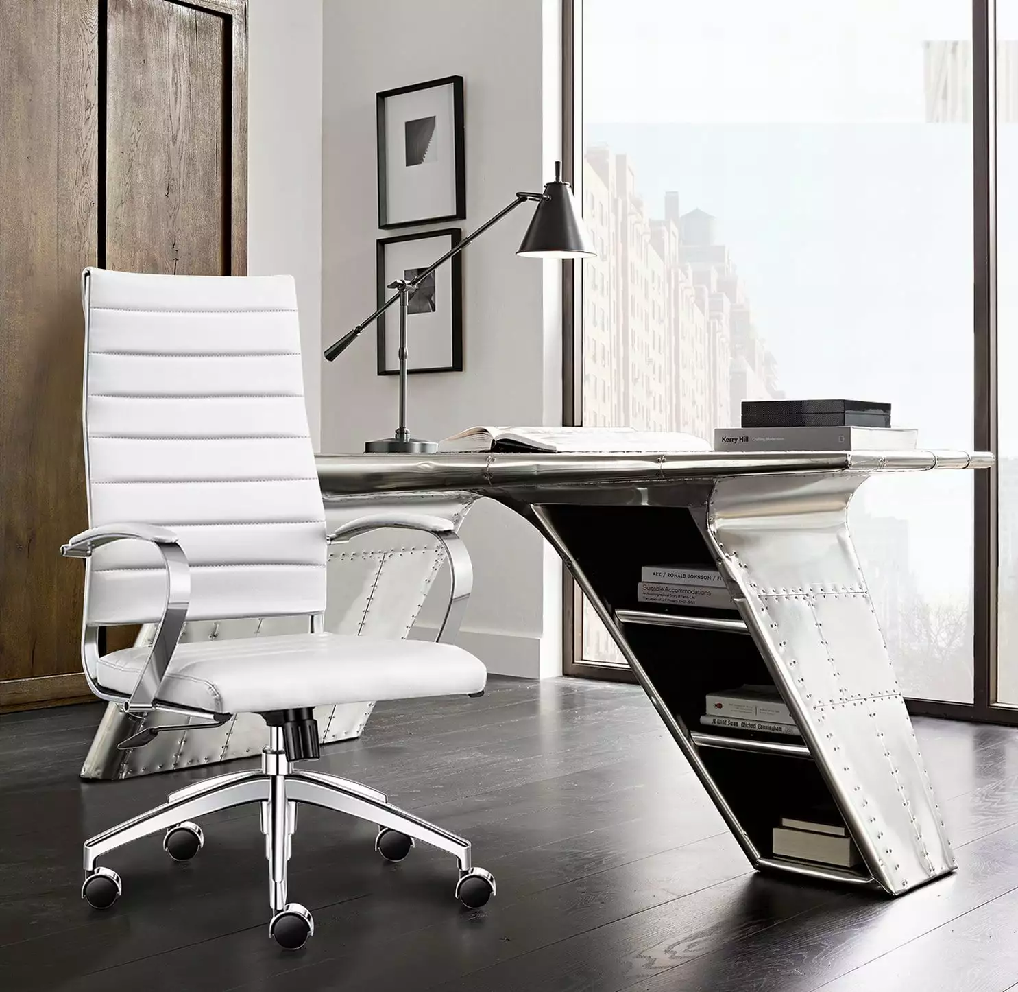 LUXMOD High Back Office Chair - Adjustable Ergonomic Vegan Leather Desk Chair Lumbar Support - White