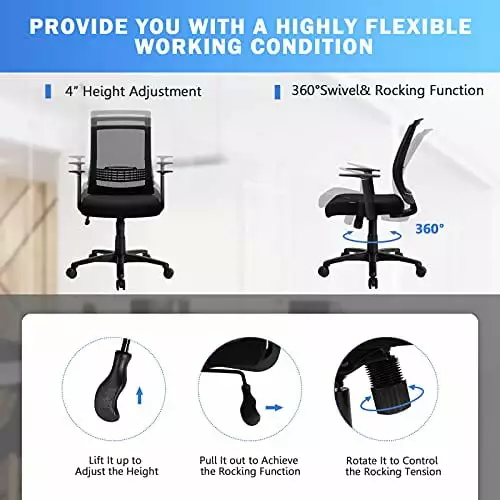 POWERSTONE Ergonomic Mesh Office Chair Adjustable Lumbar Support and Flip-Up Arms Black MaHengYue