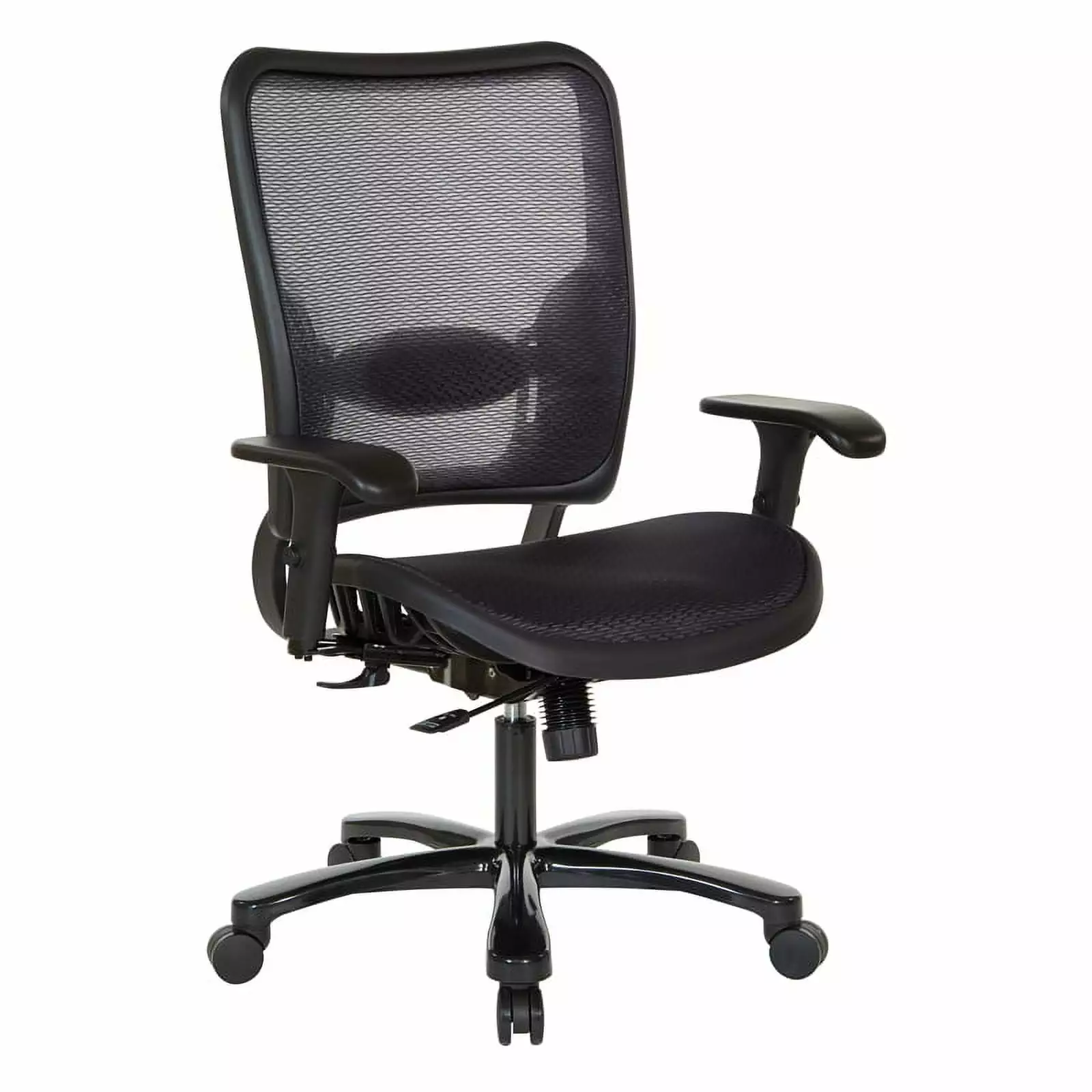 Pemberly Row Air Grid Ergonomic Chair 2-Way Adjustable Arms Black Fabric