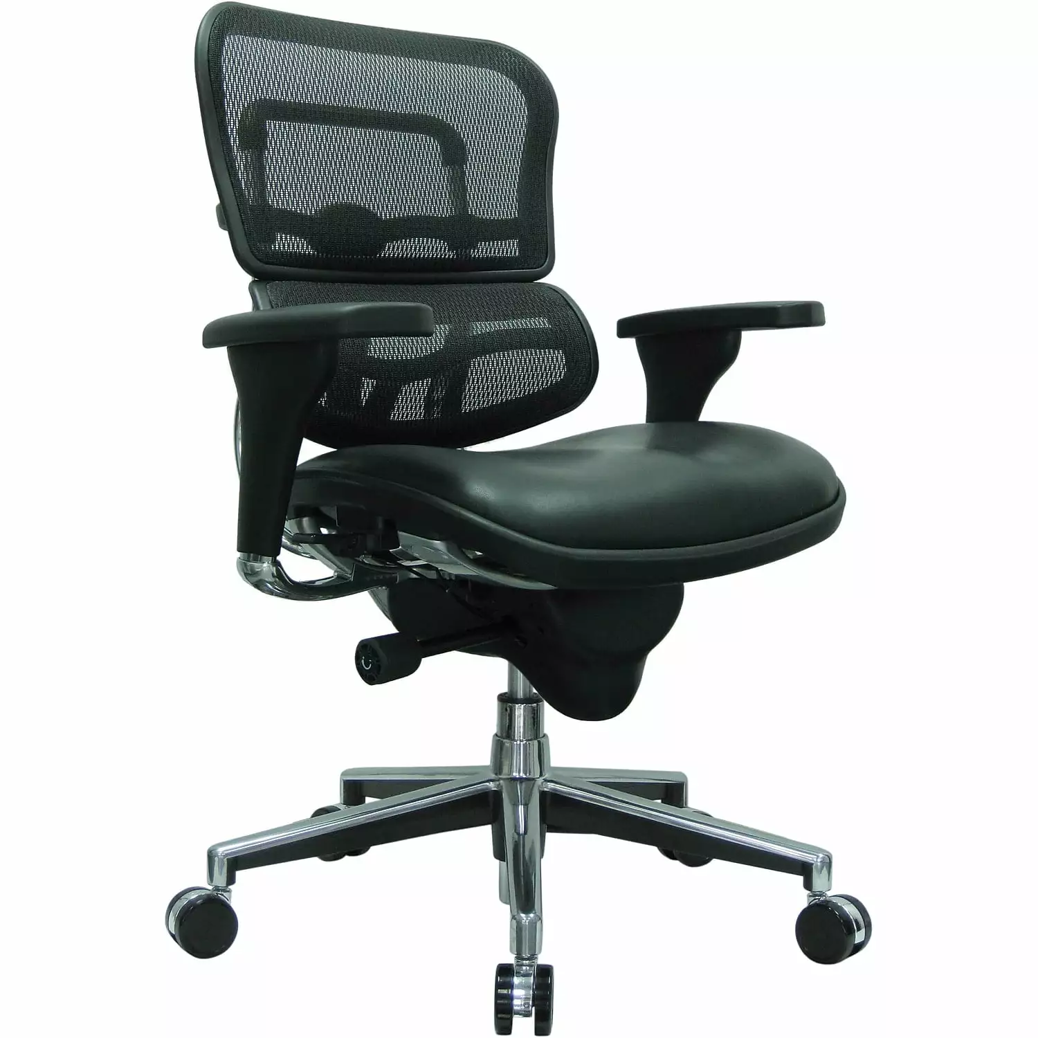 Eurotech Ergohuman Ergonomic Mid Back Office Chair Bonded Leather Mesh Black Chrome Raynor