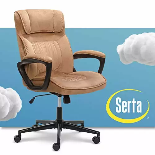 Serta Hannah Microfiber Office Chair Headrest Pillow and Adjustable Lumbar Support Beige