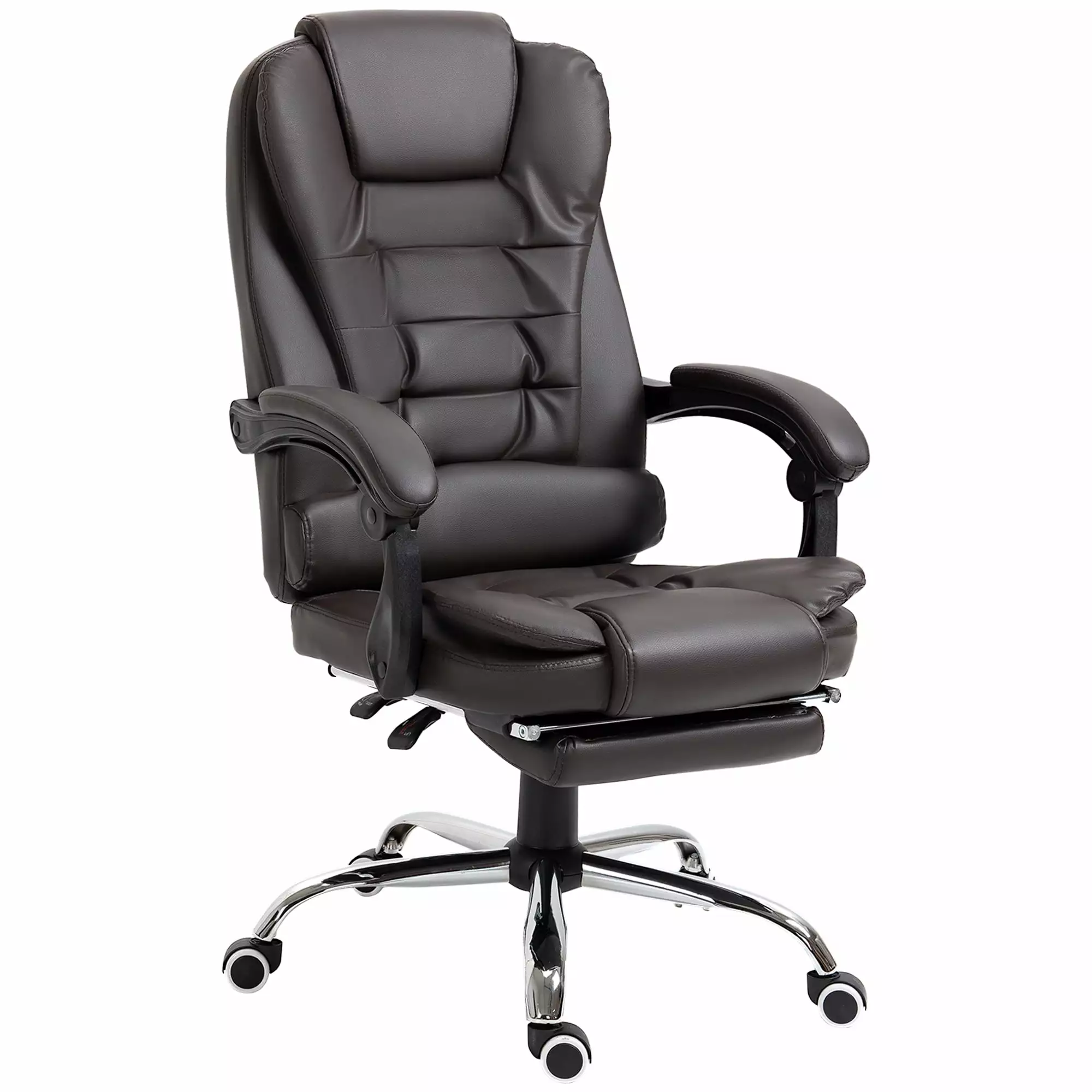 High Back Ergonomic Executive Office Chair - PU Leather Computer Chair Retractable Footrest and Lumbar Support Coffee Colo...