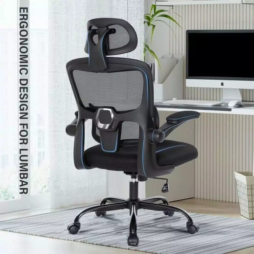 Ergonomic Mesh Office Chair 3D Adjustable Lumbar Support High Back Desk Chair Flip-up Arms Executive Computer Chair Home O...