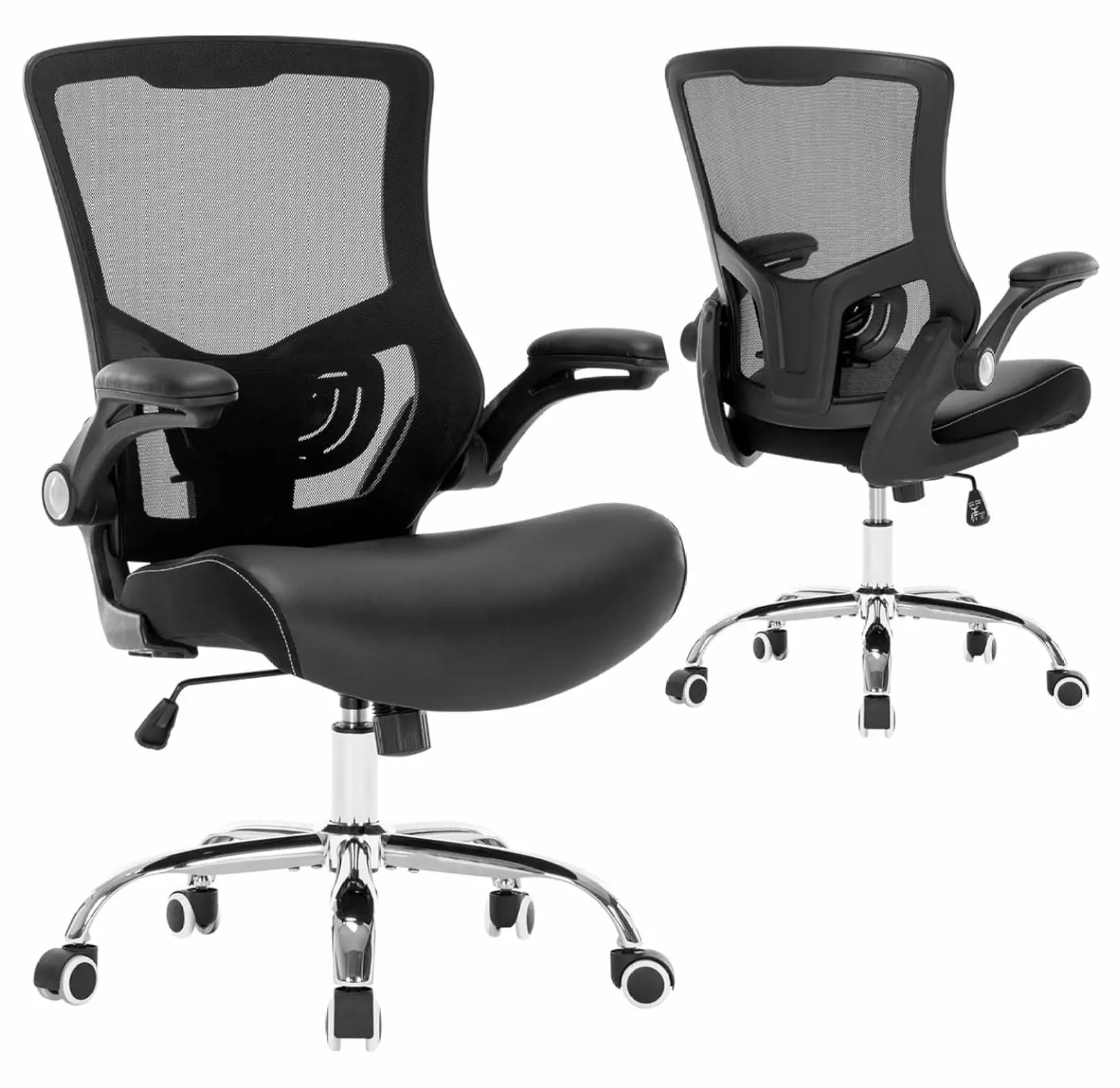 Ergonomic Mesh Back Office Chair Adjustable Lumbar Support and PU Cushion Home or Study Superwum
