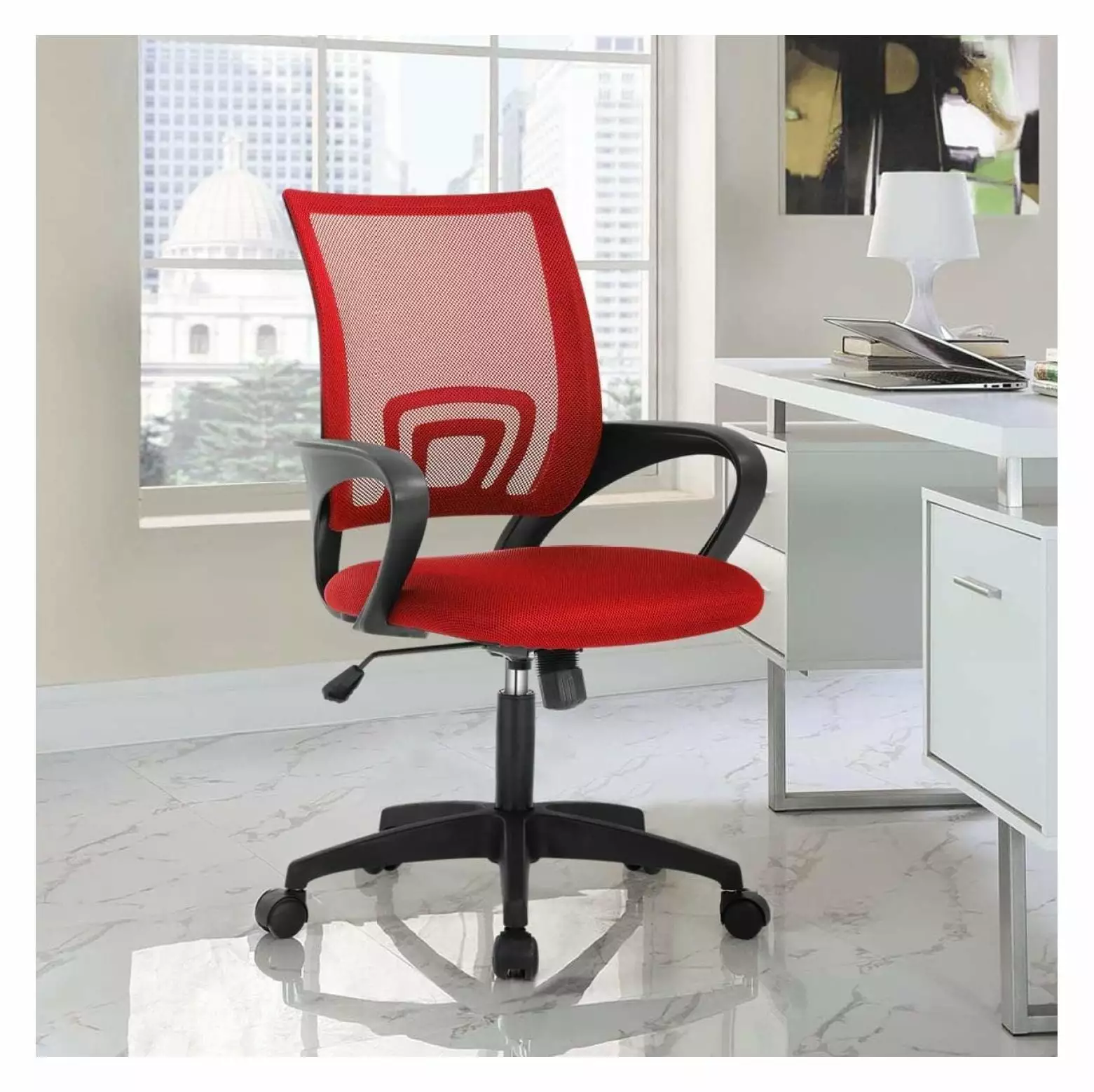 Superwum Ergonomic Office Chair Mesh Adjustable Computer Chair Armrests Red