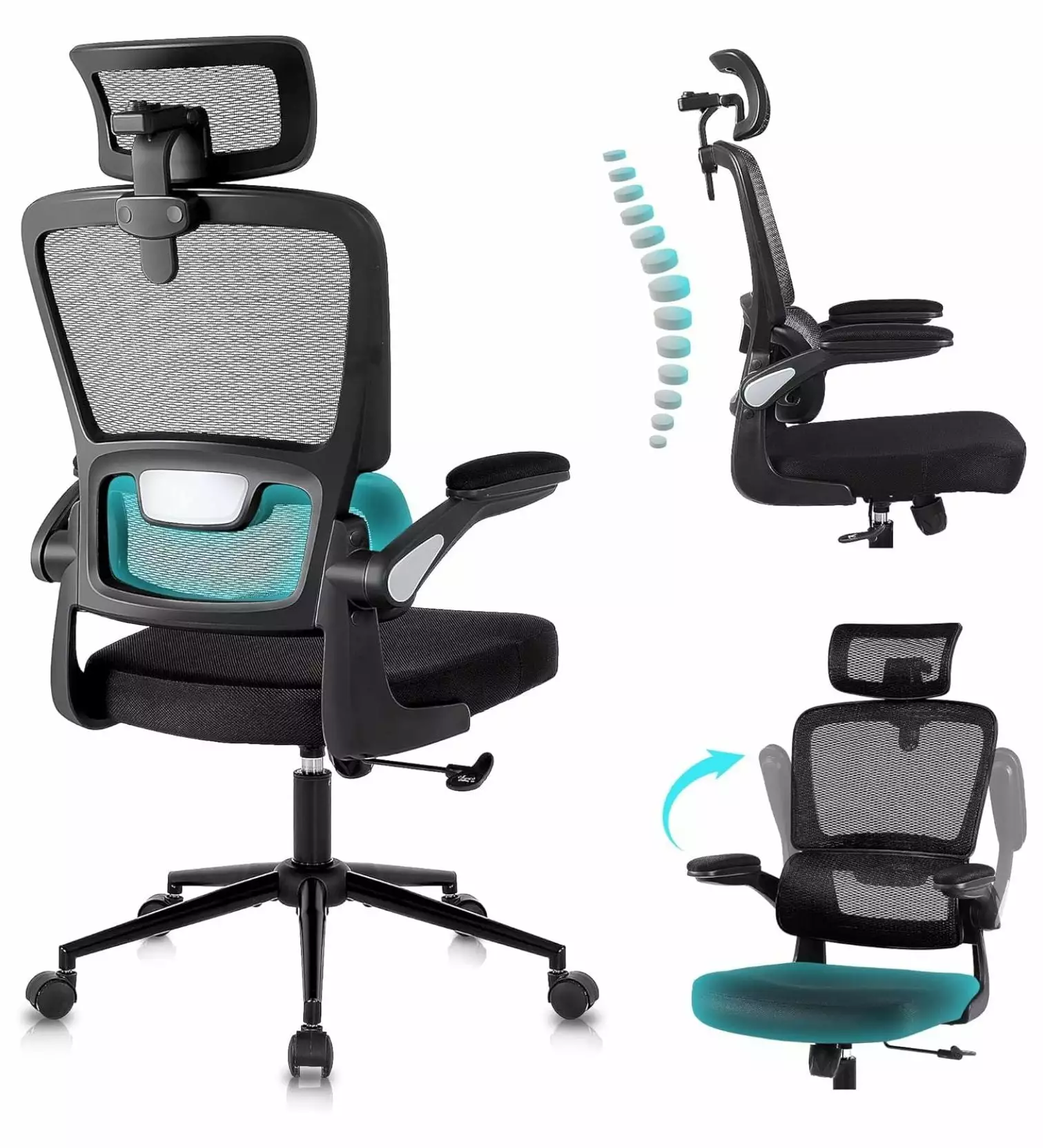 Superwum Ergonomic Office Desk Chair Breathable Mesh High Back Computer Chair Flip-Up Armrests and Lumbar Support
