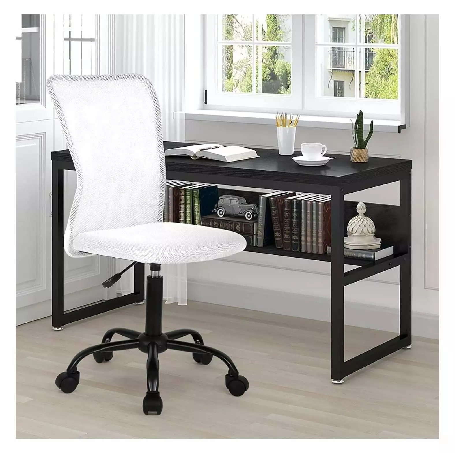 Superwum White Mesh Office Chair Ergonomic Computer Desk Chair Armless Swivel Rolling
