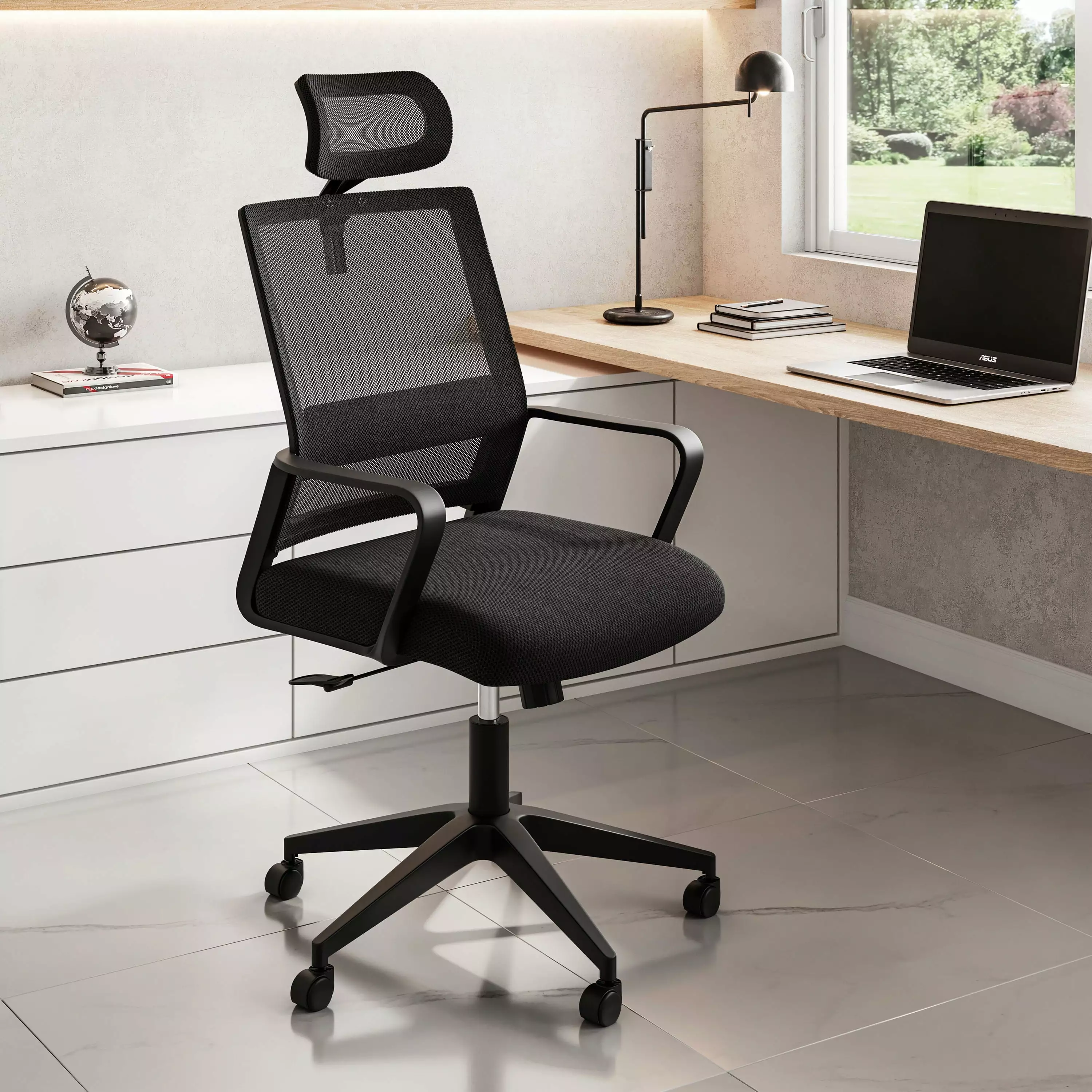 Techni Mobili Ergonomic Office Chair Lumbar Support and Adjustable Headrest