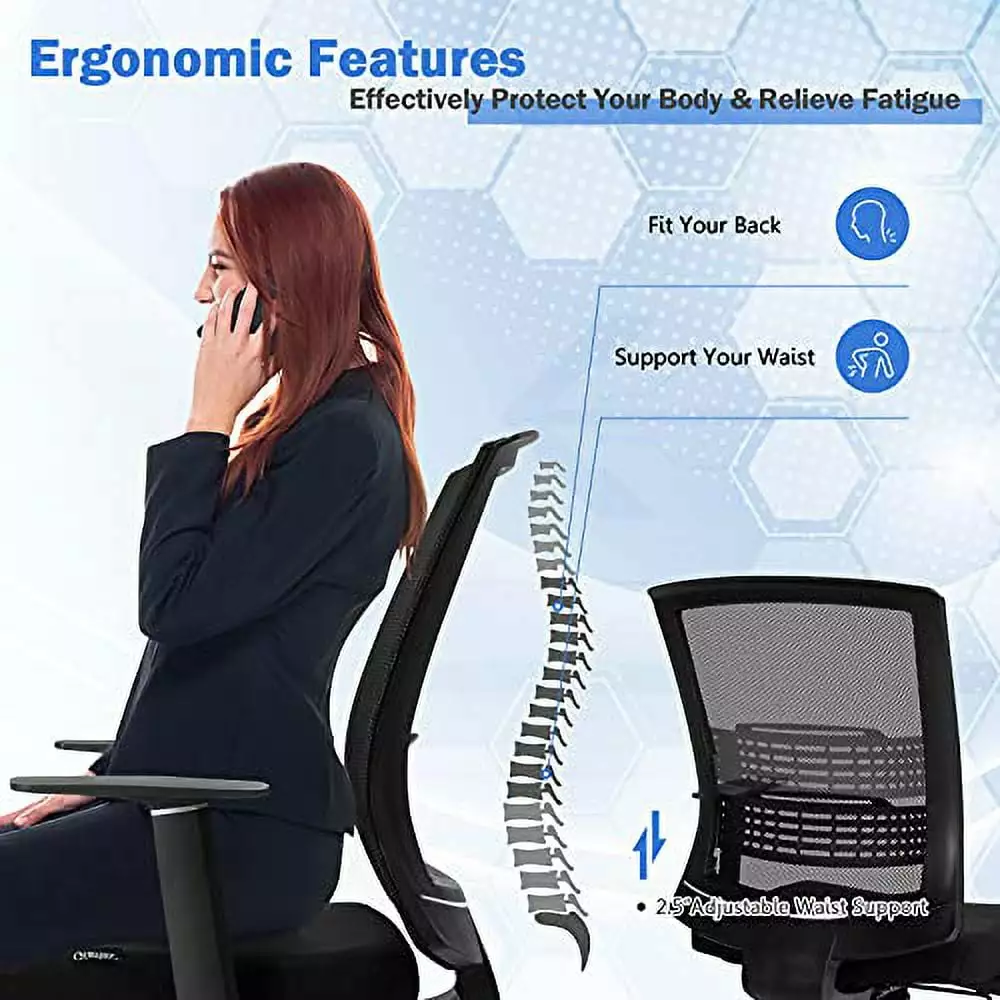 POWERSTONE Ergonomic Mesh Office Chair Adjustable Lumbar Support and Armrests Black TeviRoom