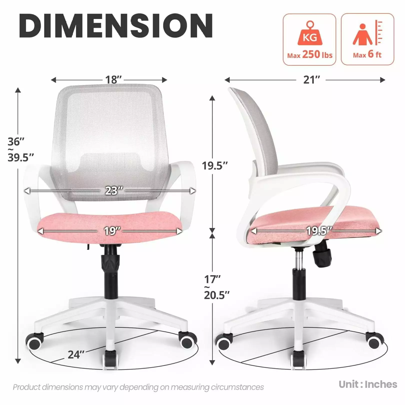 TiaGOC Pastel Ergonomic Office Chair Mesh Computer Chair Lumbar Support