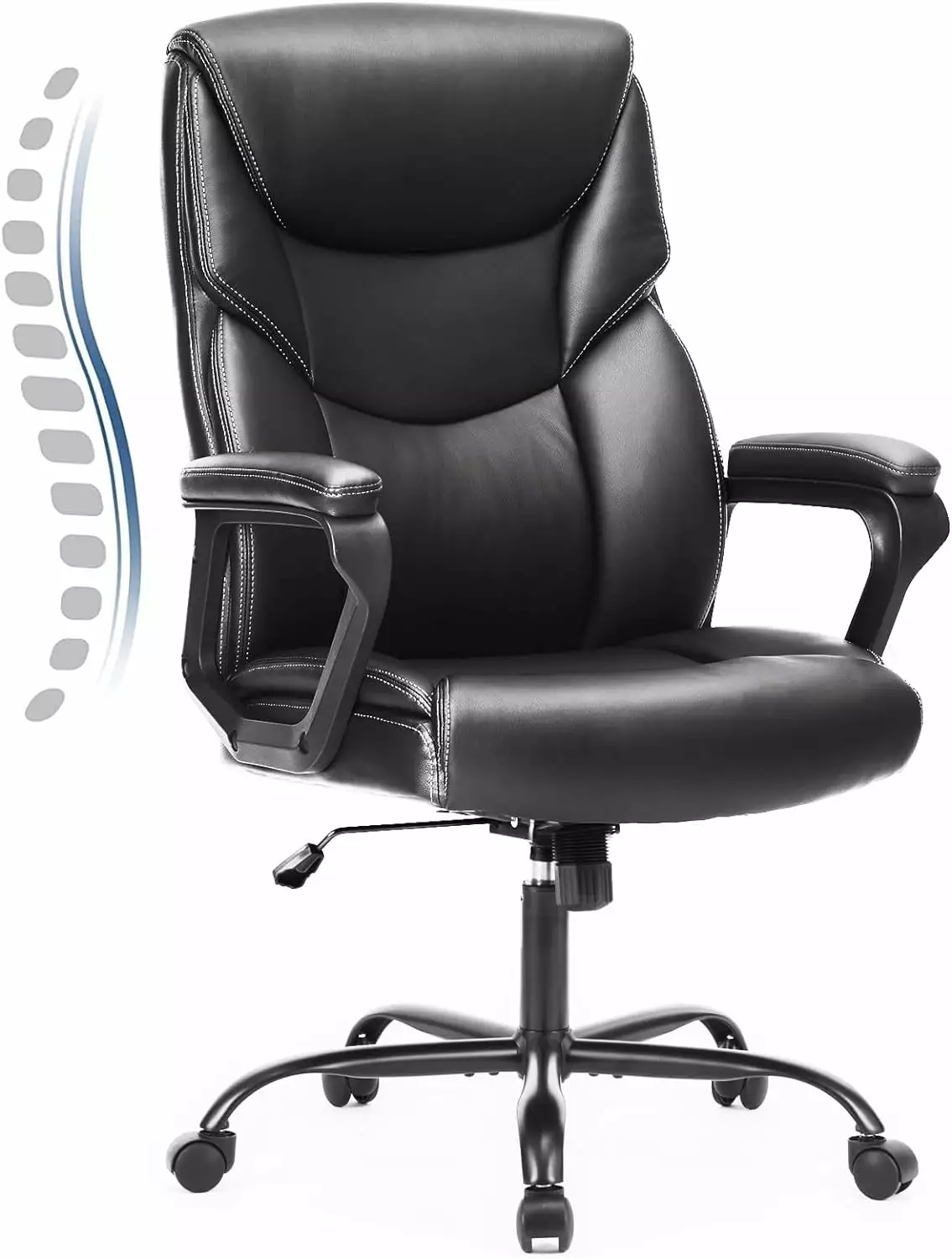 Black PU Leather Executive Office Chair Lumbar Support Ergonomic Swivel Task Chair TRAHOO