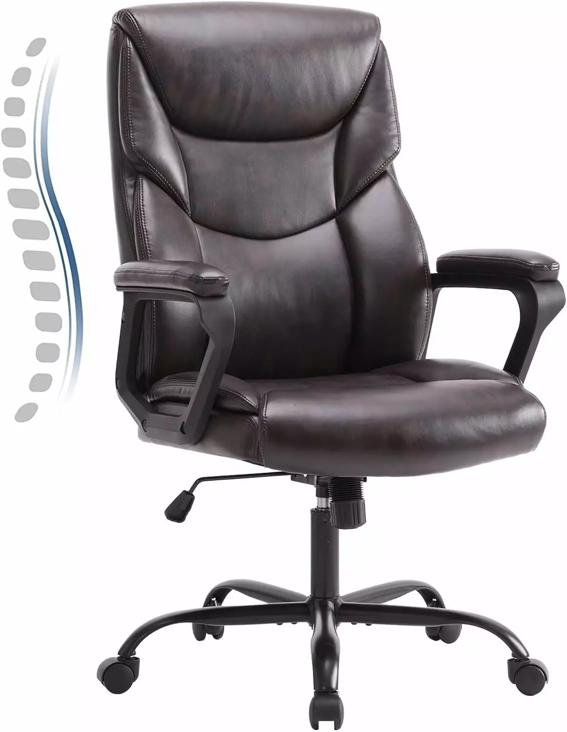 Ergonomic Executive Office Chair Lumbar Support PU Leather Swivel Task Chair Brown TRAHOO