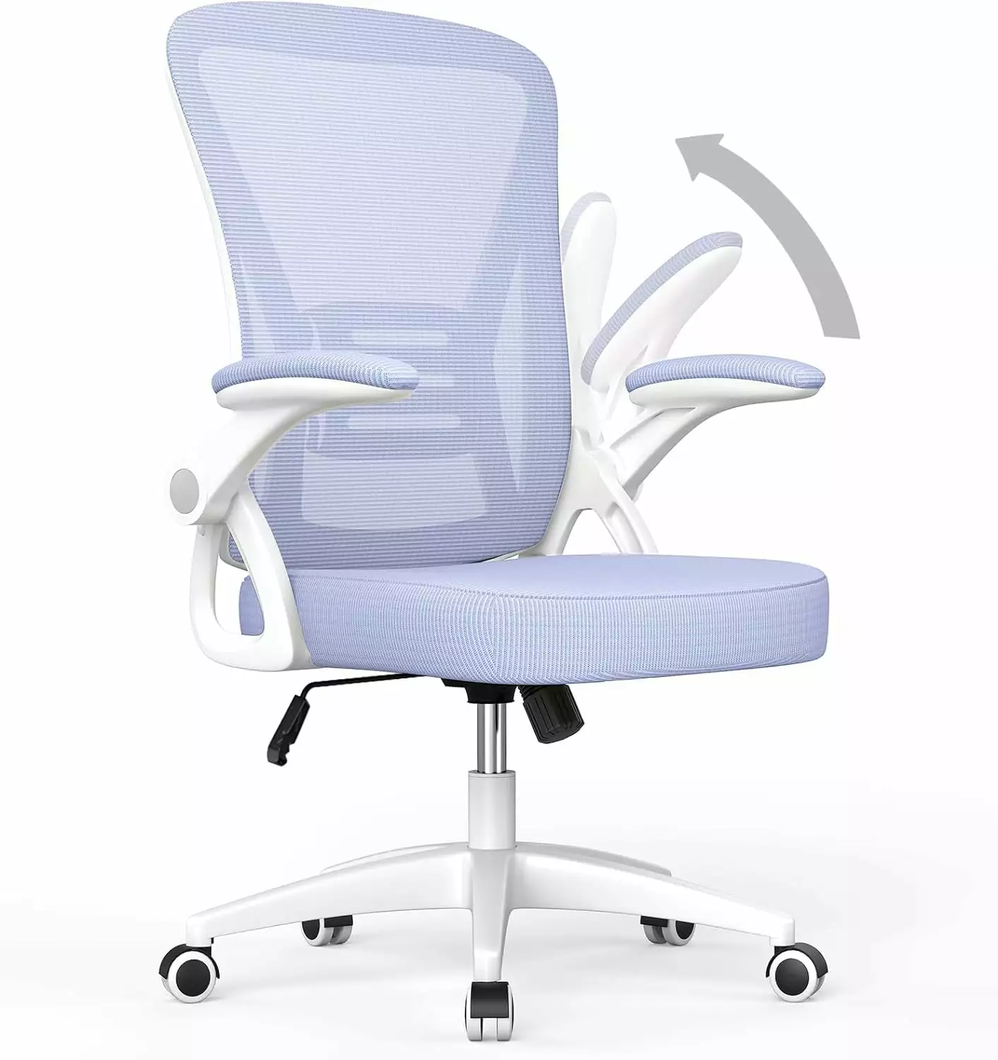 Ergonomic Office Chair Mid Back Desk Chair Adjustable Height Flip-Up Arms and Lumbar Support Light Purple TRAHOO