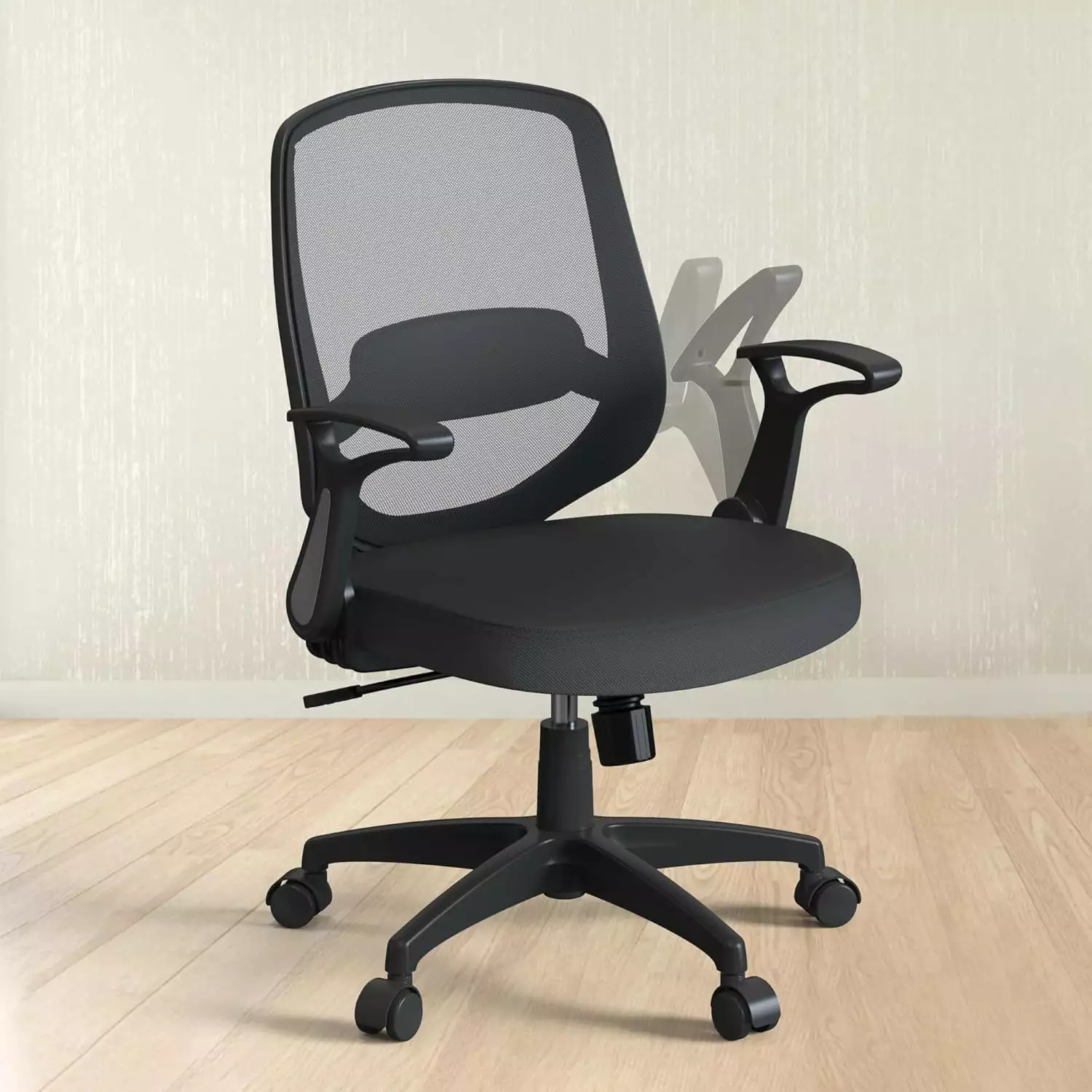 Ergonomic Swivel Mesh Office Chair Flip Up Arms and Adjustable Lumbar Support Mid Back Black TRAHOO