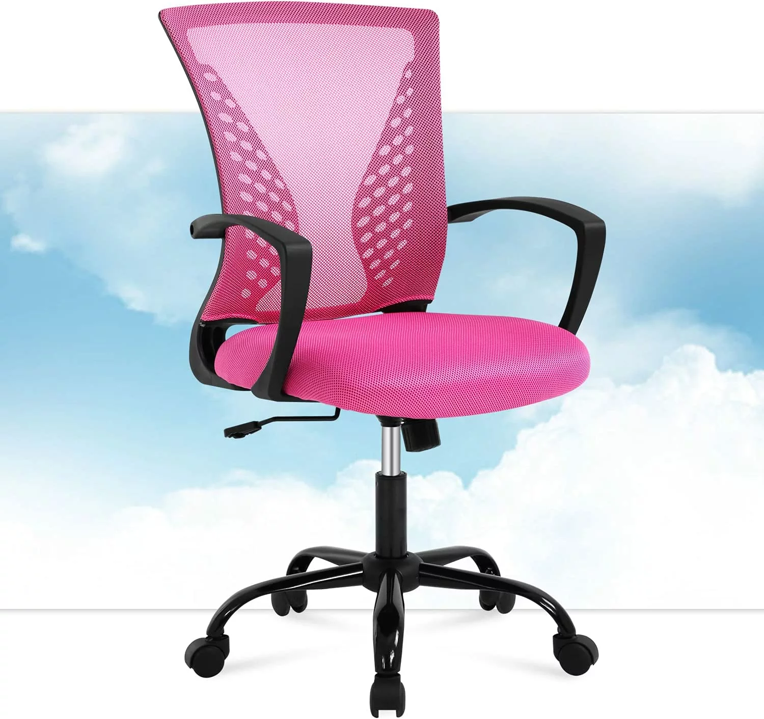 Mesh Computer Executive Mid Back Ergonomic Adjustable Desk Chair Lumbar Support Pink TRAHOO