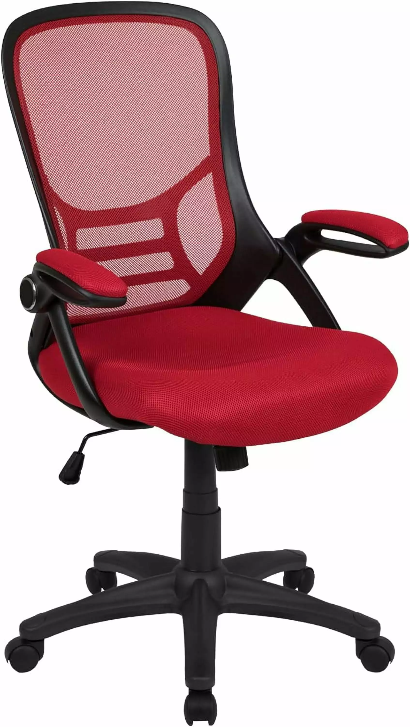 Porter High Back Mesh Ergonomic Swivel Office Chair Lumbar Support Flip Up Arms Tilt Lock Red Black Frame TRAHOO