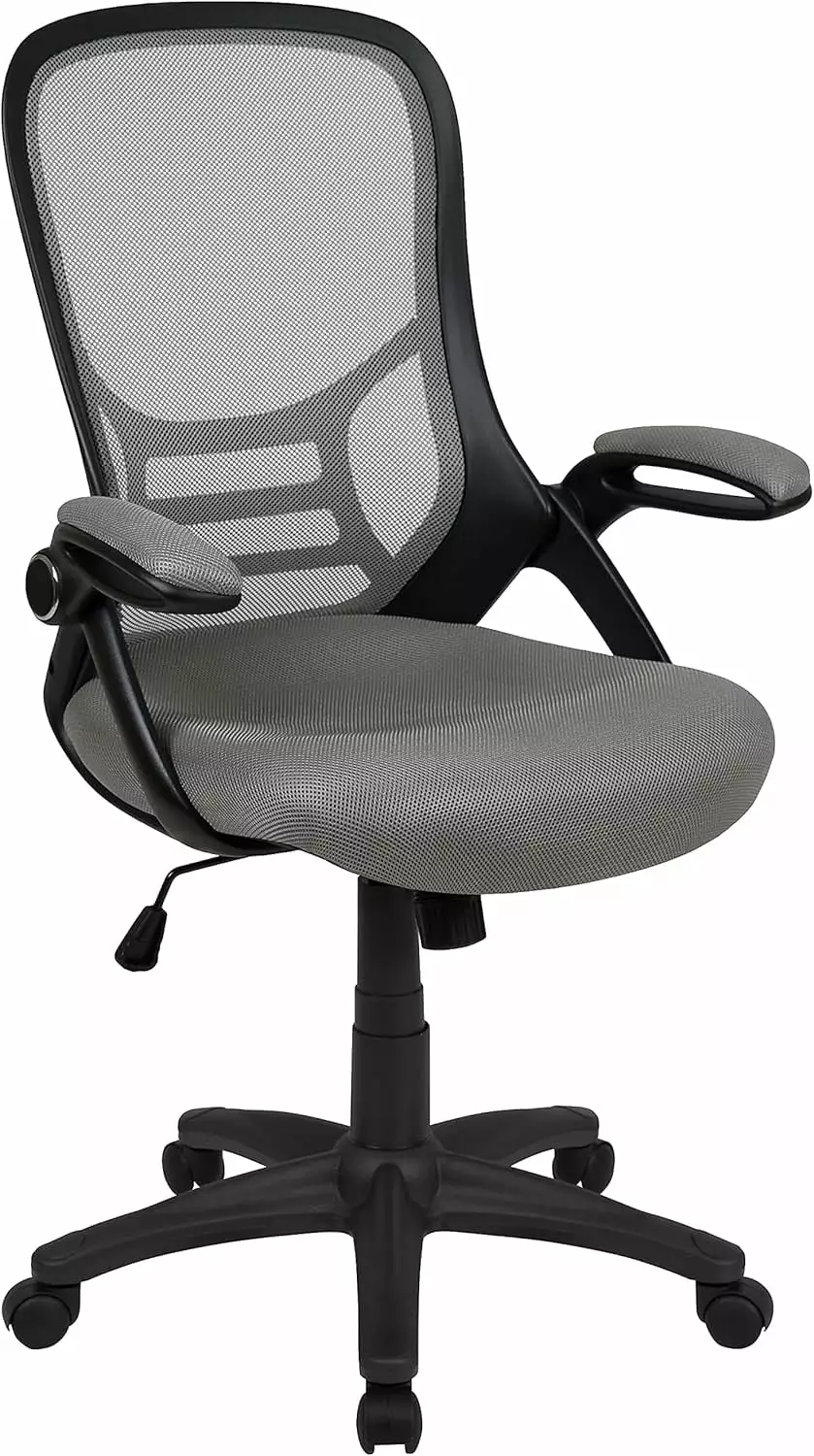 Porter High-Back Swivel Office Chair - Adjustable Lumbar Support, Seat Height, Mesh Desk Chair, Flip-Up Armrests, Gray/Bla...