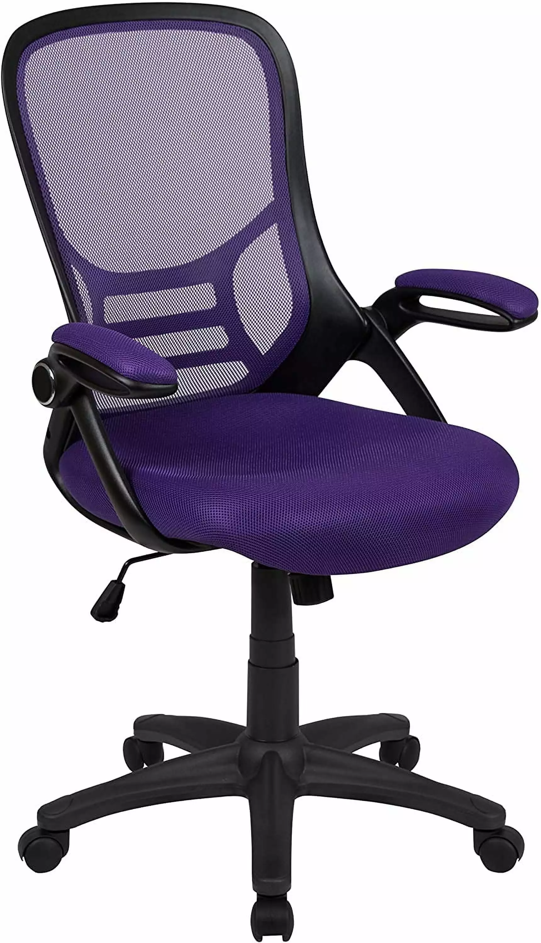 Porter High-Back Swivel Office Chair Adjustable Lumbar Support and Flip-Up Armrests Purple/Black TRAHOO