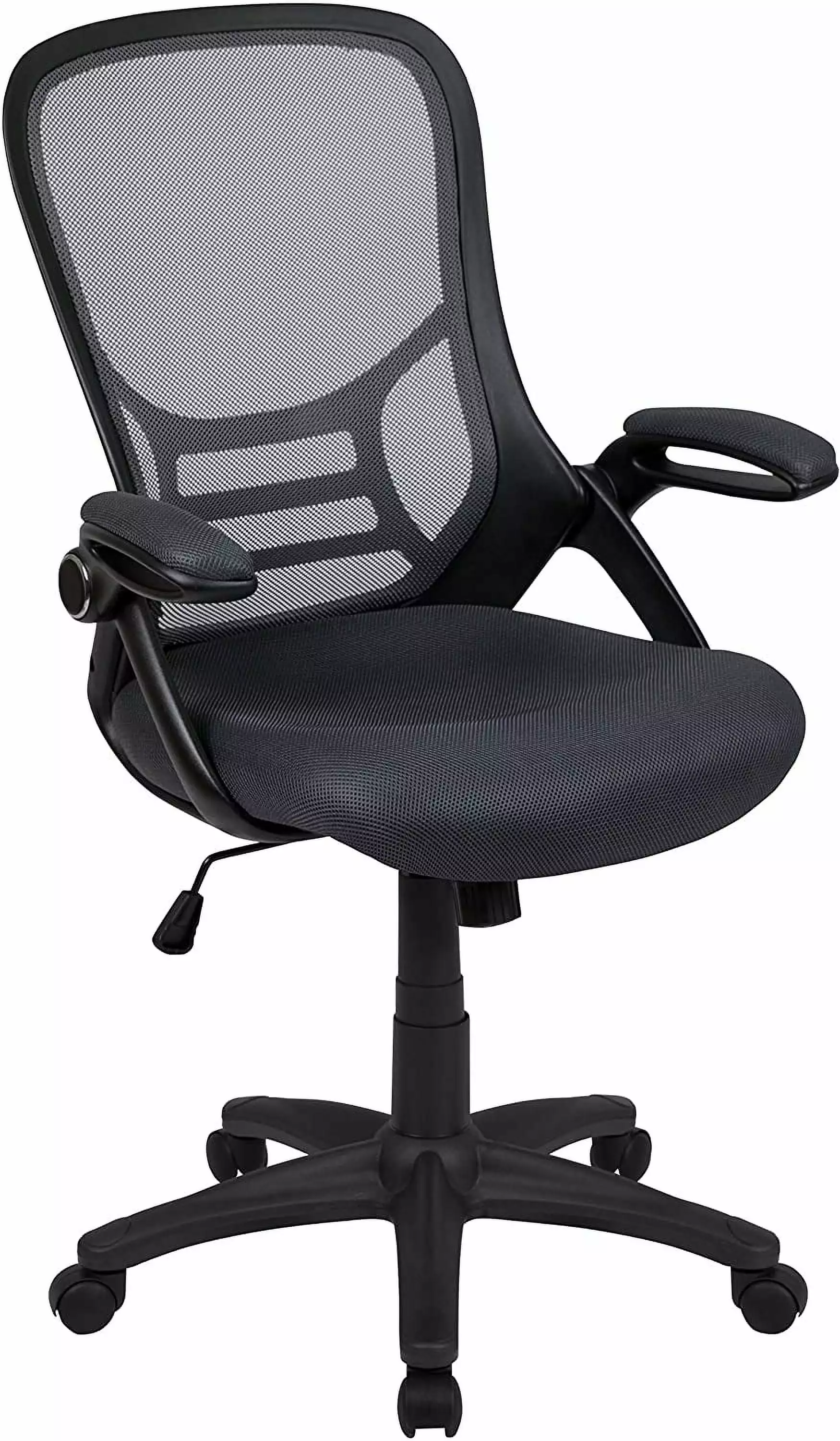 Porter High-Back Swivel Office Chair Adjustable Lumbar Support and Flip-Up Armrests Black TRAHOO