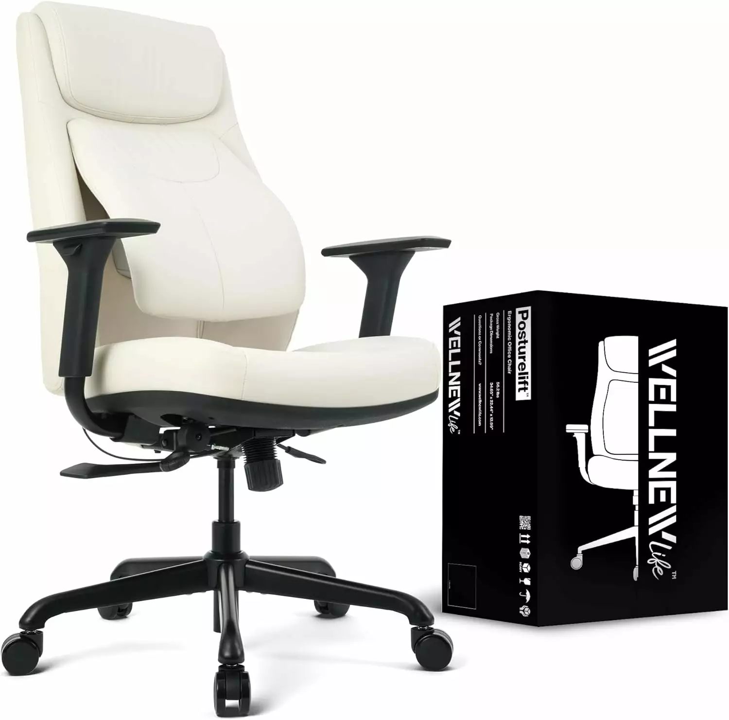 Posturelift Ergonomic Office Chair Cream White Lumbar Support WELLNEWLIFE