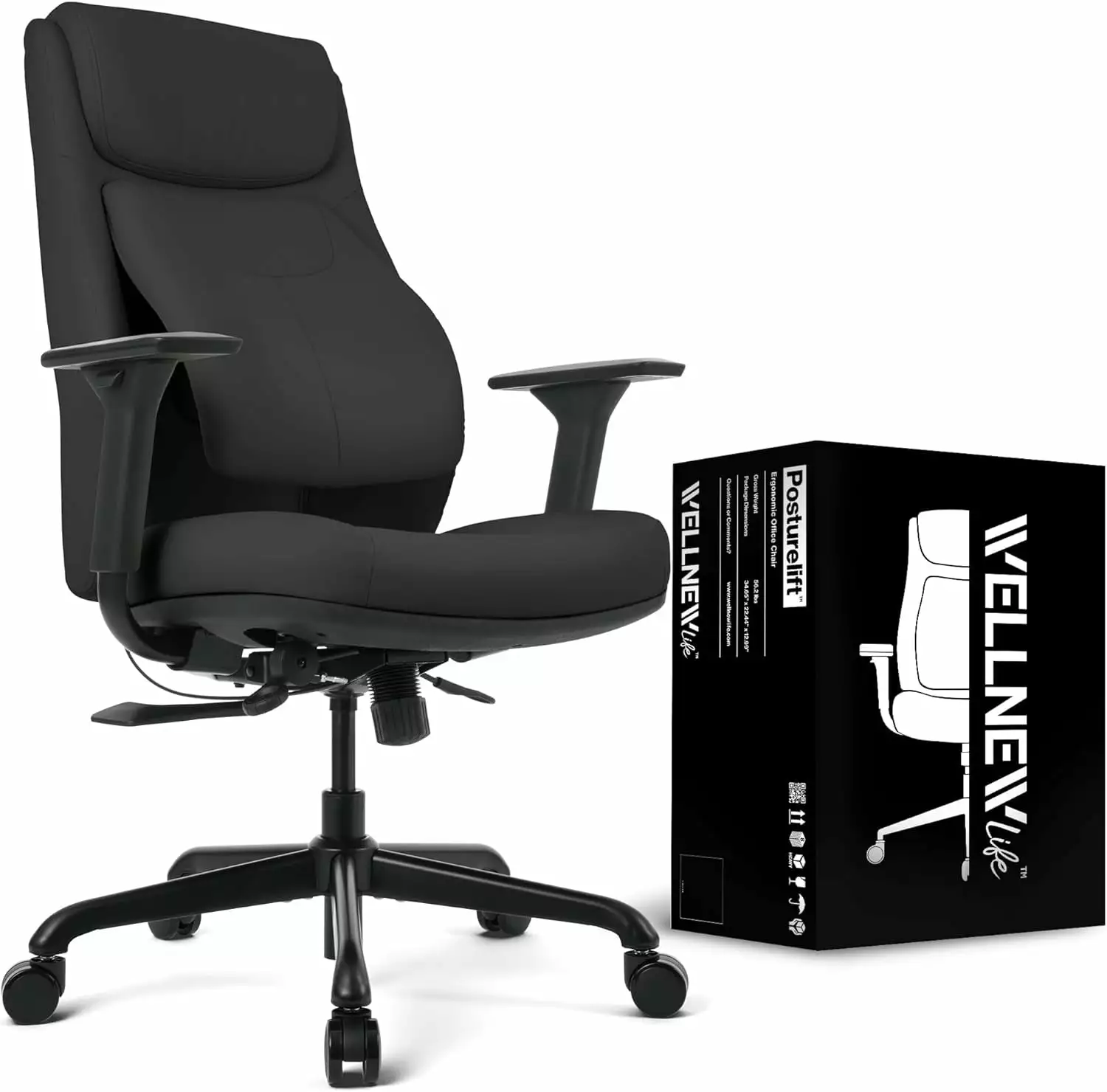 Posturelift Ergonomic Office Chair Shadow Black Swivel Base WELLNEWLIFE