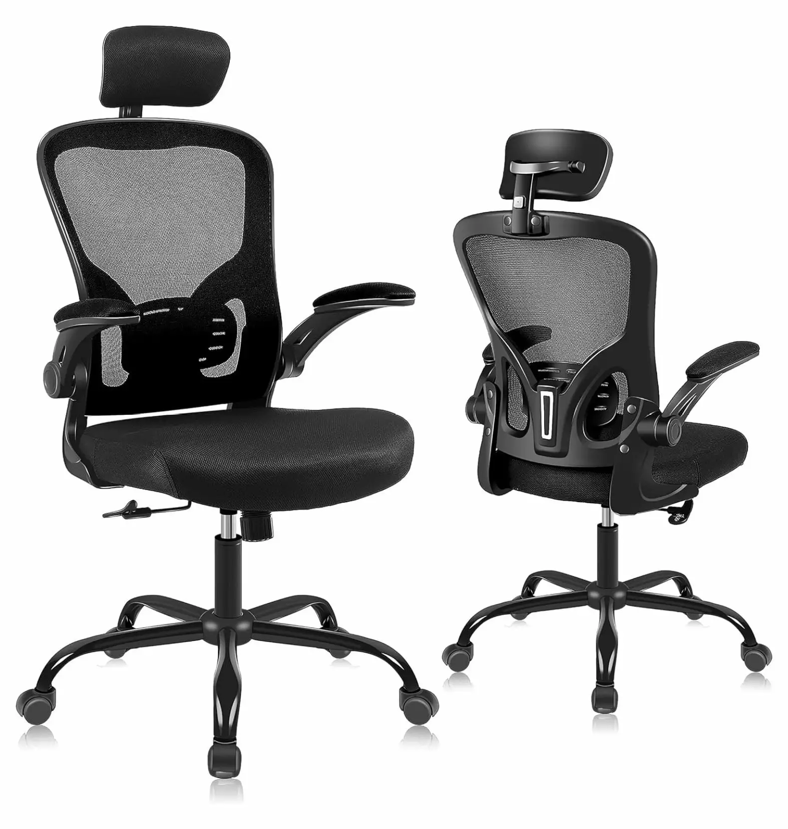 Ergonomic Mesh Office Chair Headrest, Flip-Up Arms, and Adjustable Height Werqueid
