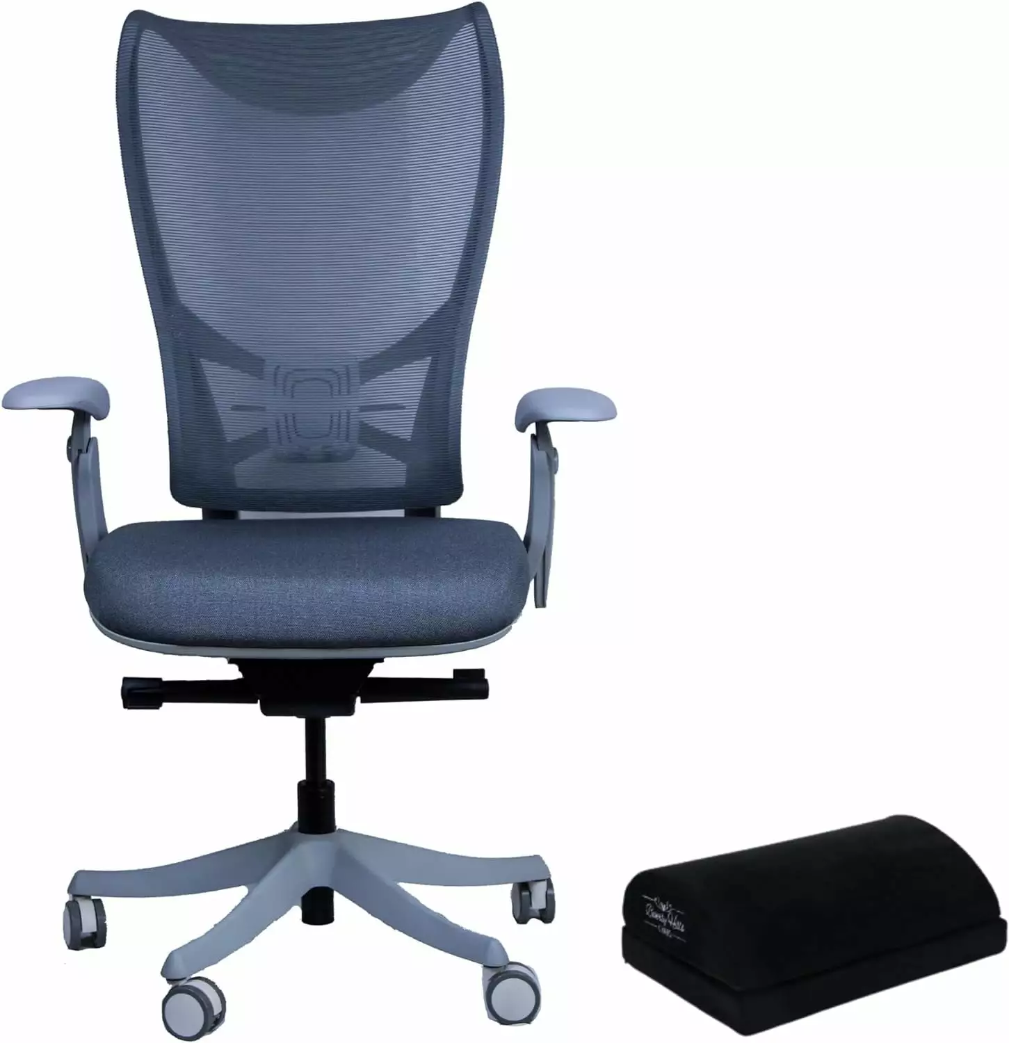 WESTHOLME High Back Ergonomic Office Chair Adjustable Lumbar Support and Free Footrest - Grey