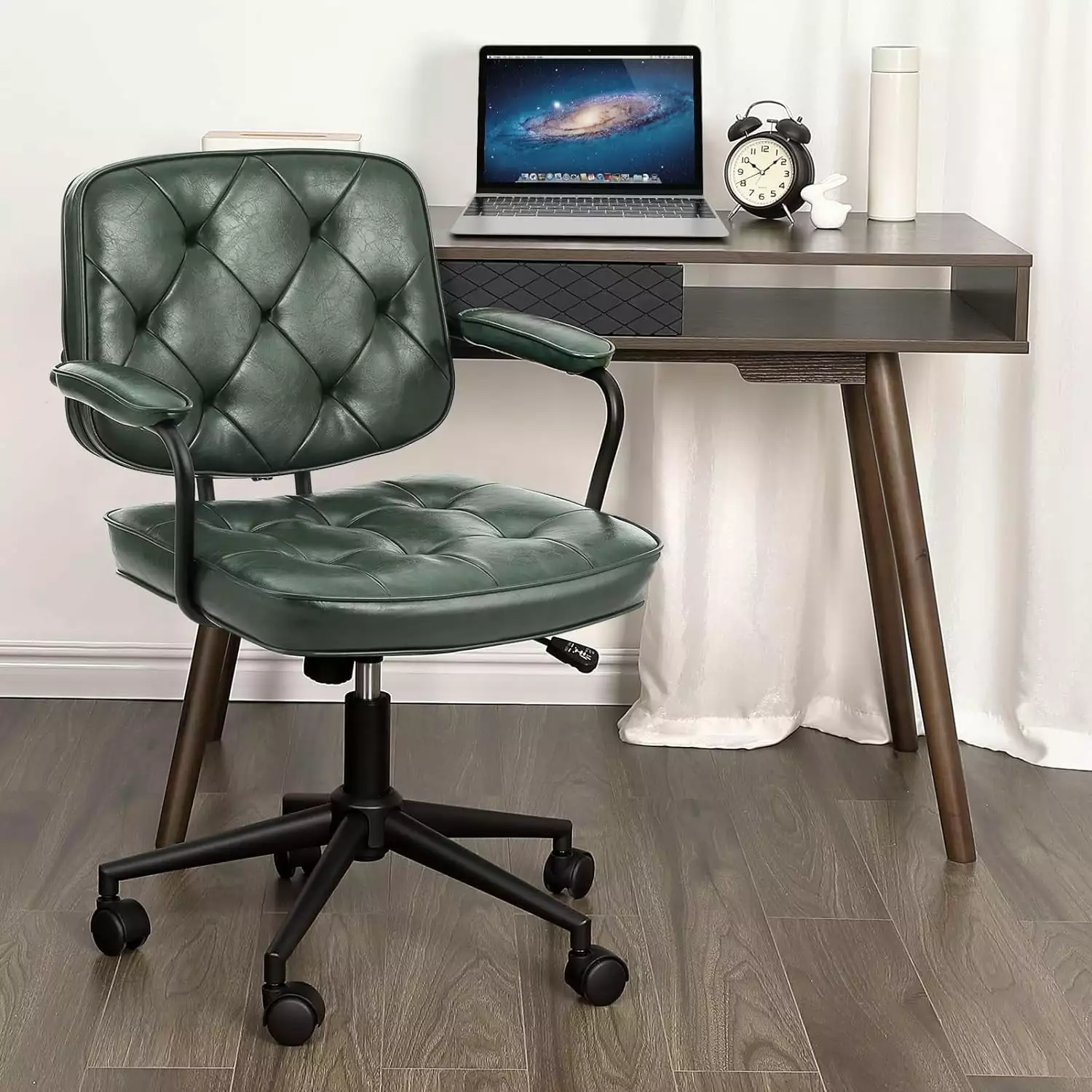 WhizMax Dark Green PU Leather Ergonomic Desk Chair Mid Back Support