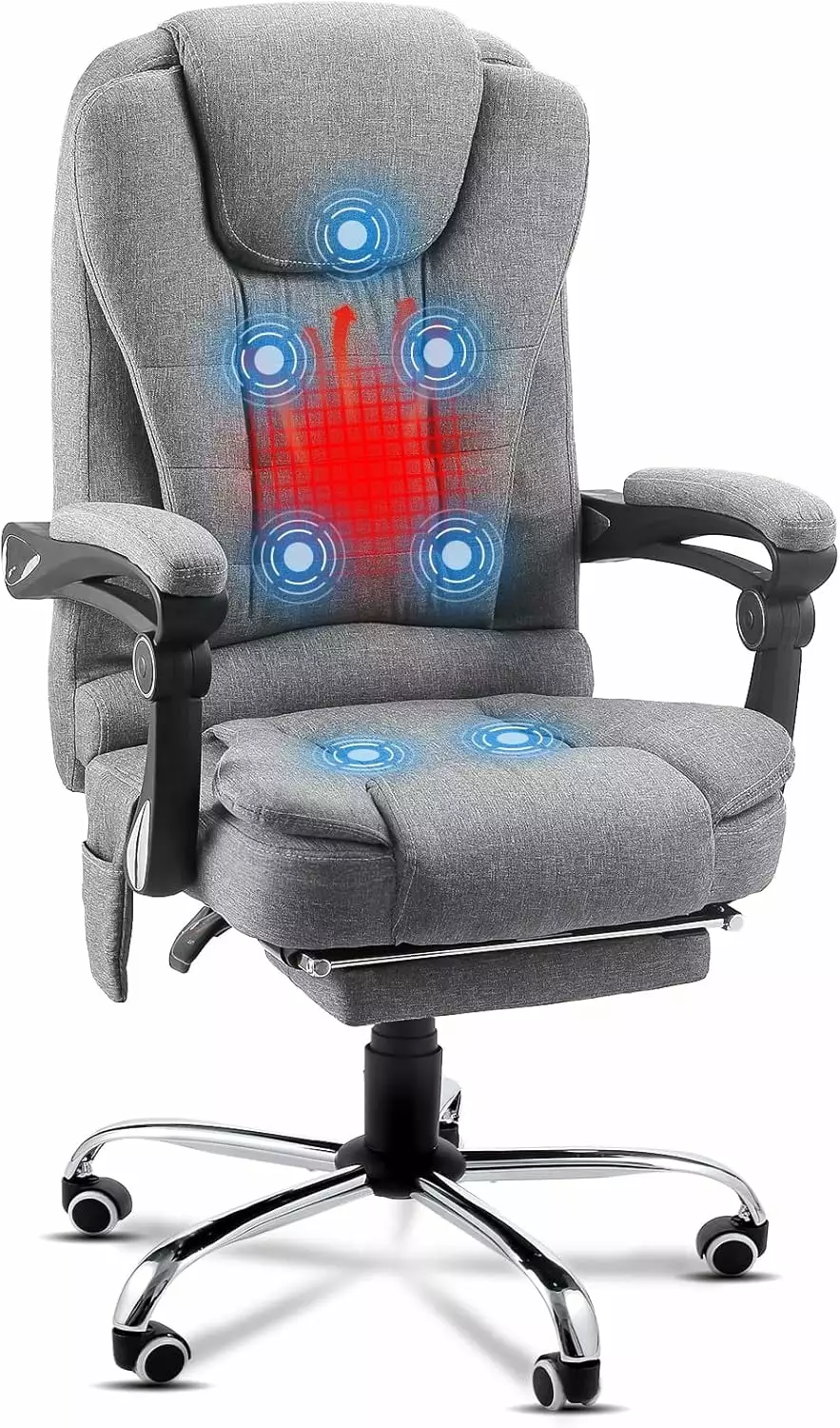 Ergonomic Reclining Office Chair Heat & Massage - High Back Desk Chair Retractable Footrest WRP