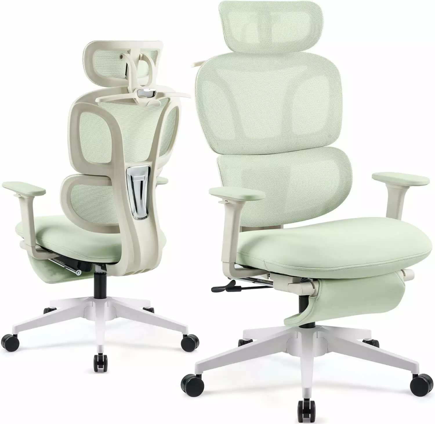 Ergonomic Mesh Office Chair 3D Lumbar Support Adjustable Headrest and Footrest Green YUQIN