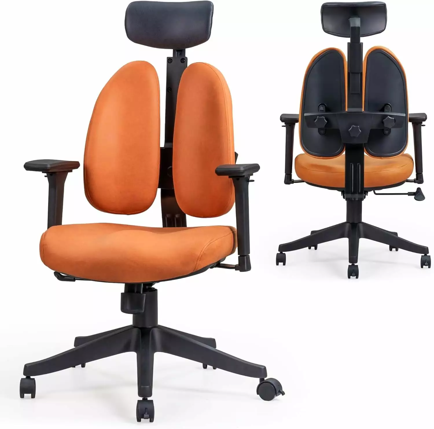 YUQIN Ergonomic Office Chair Dual Back Support Adjustable Armrests Computer Desk Chair Black Brown